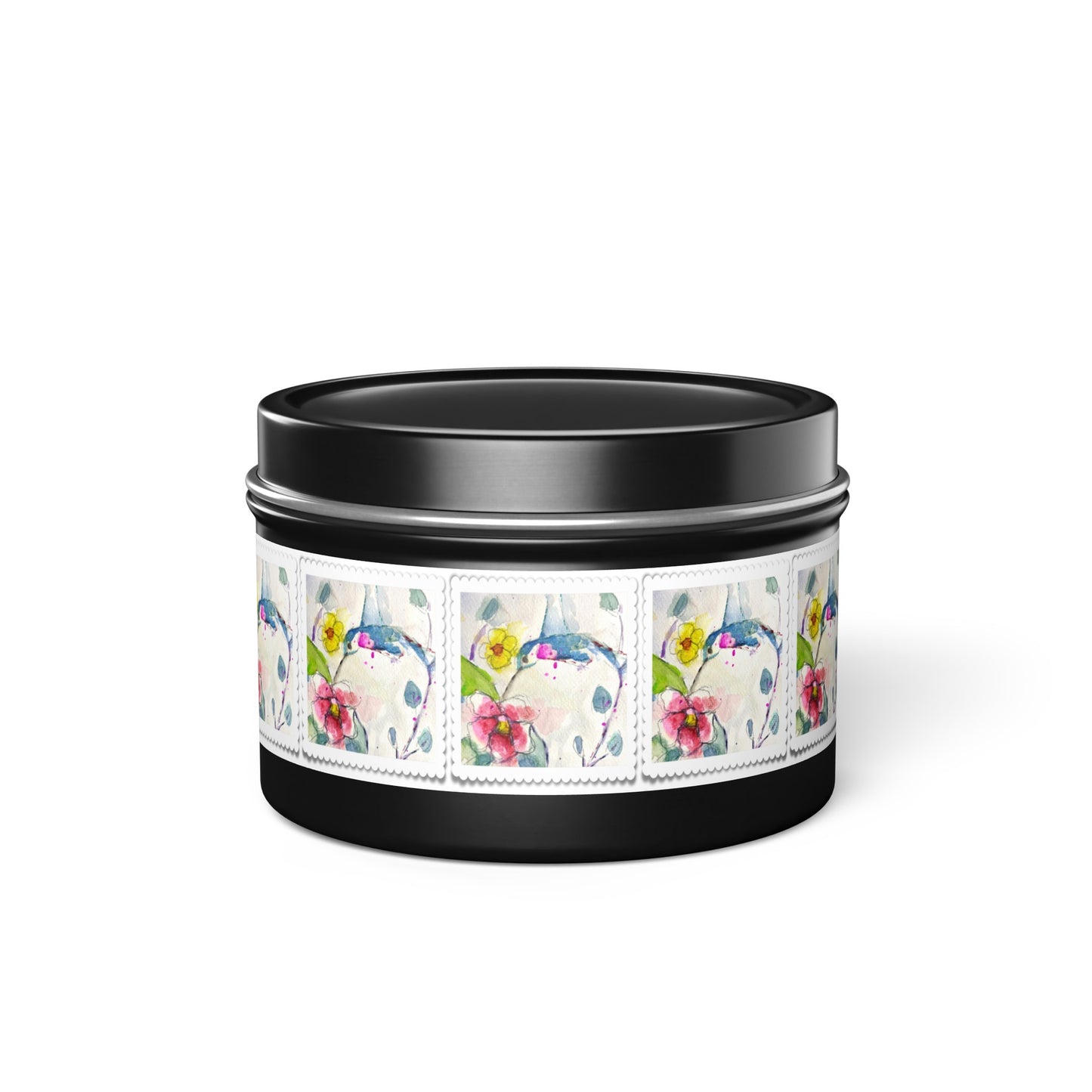 Loose Floral Hummingbird Tin Candle