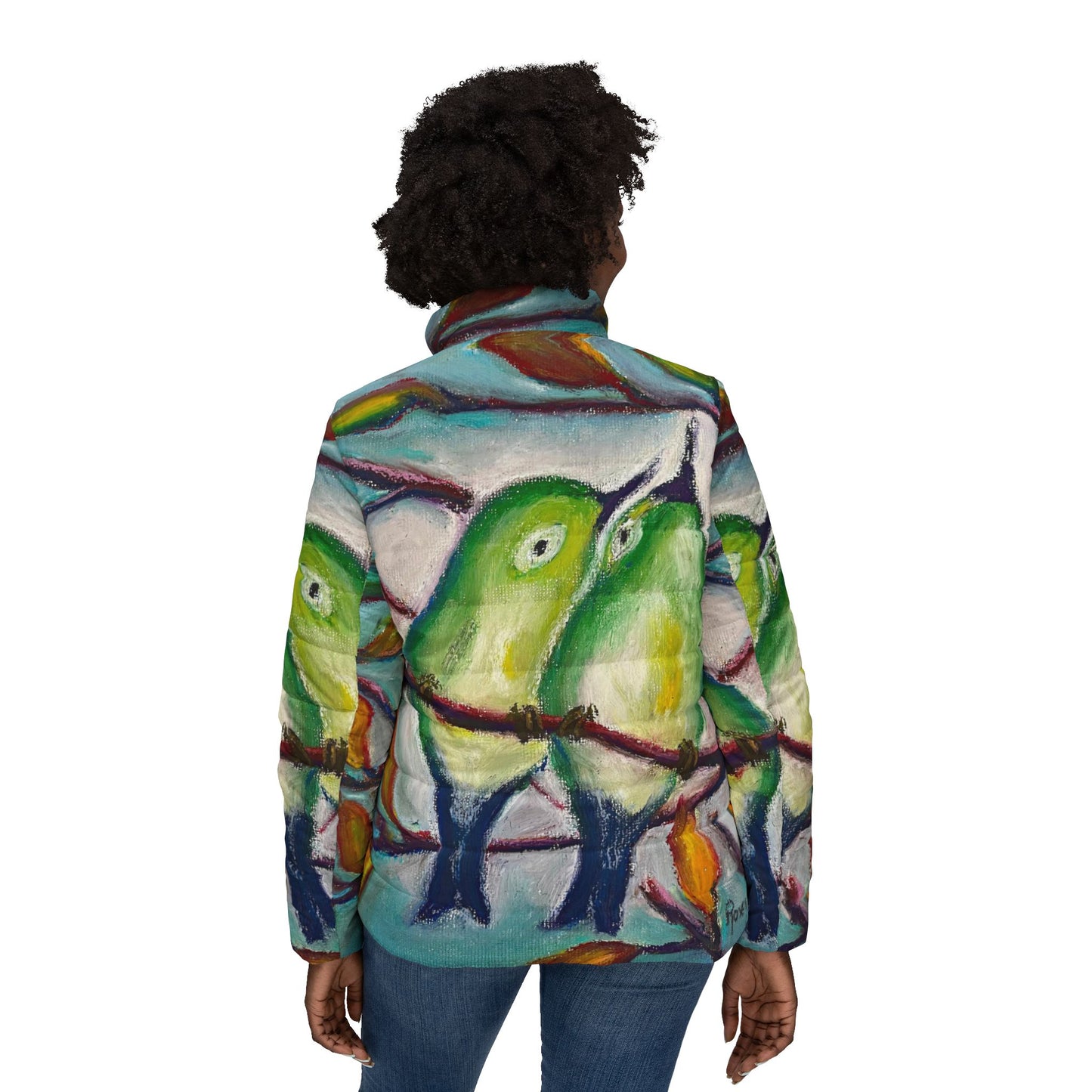 Women's Puffer Jacket - Roxy Rich Fine Art -Cuddling Warblers