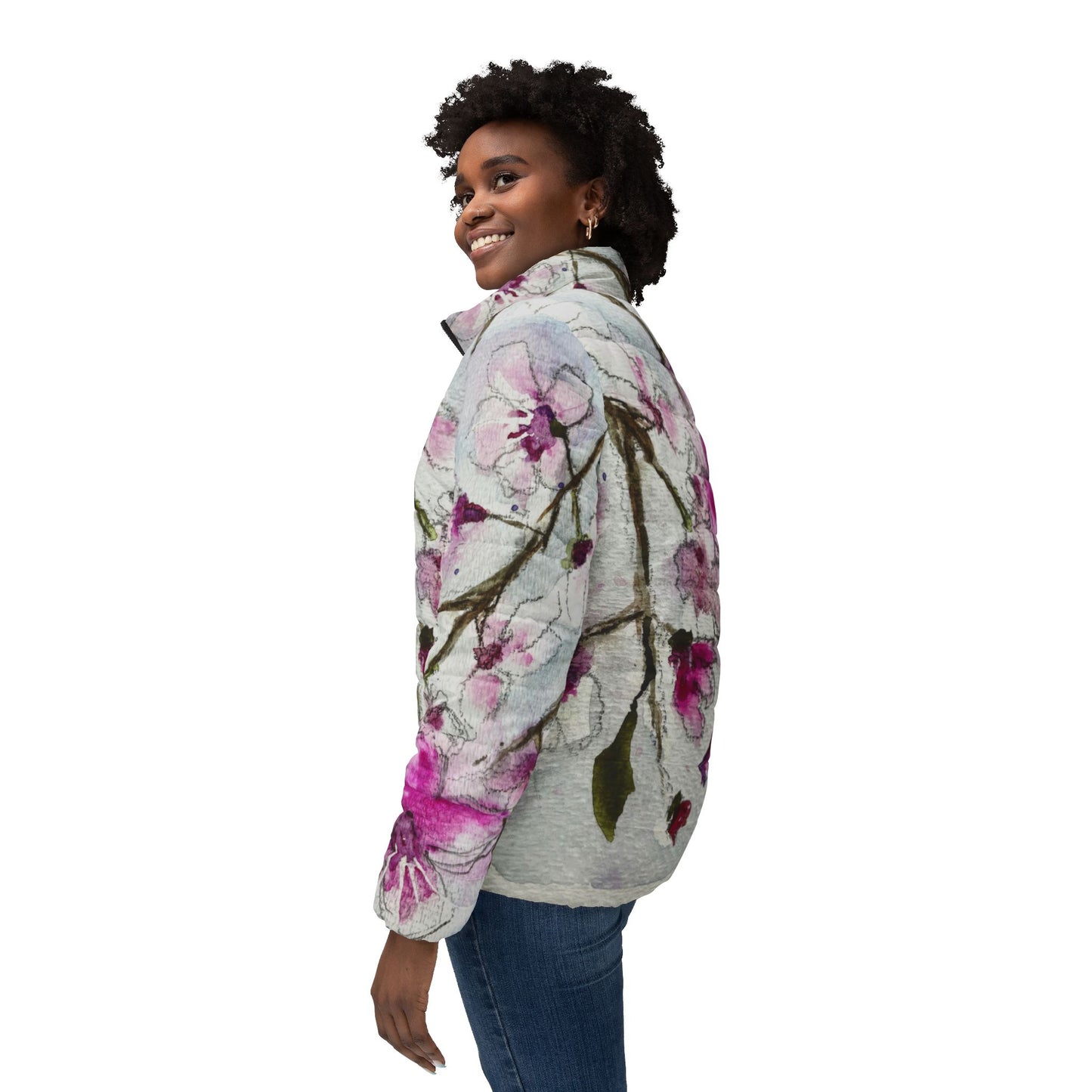 Women's Puffer Jacket - Roxy Rich Fine Art - Cherry Blossoms