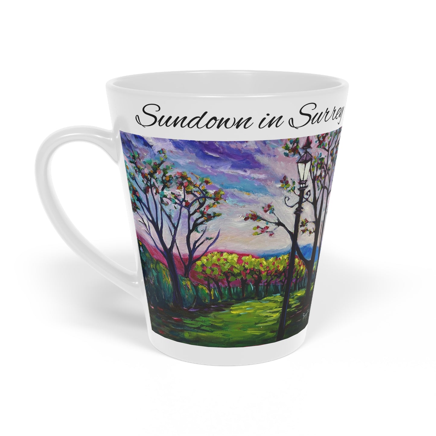 Sundown in Surrey Stanhill Court  with "Sundown in Surry" "Stanhill Court" Latte Mug, 12oz