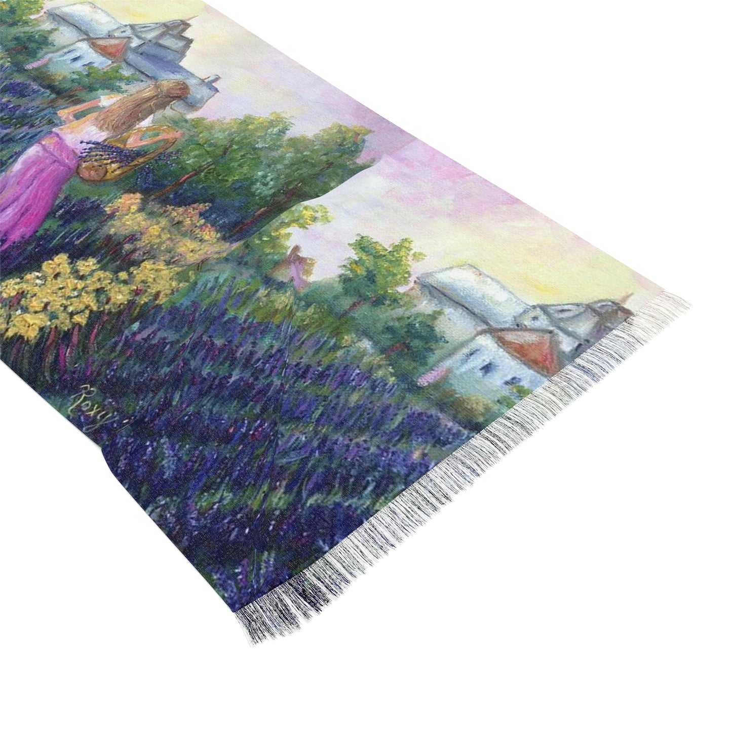 Colorful Scarf — Artistic Lightweight Neck Wrap- Girl in a Lavender Field