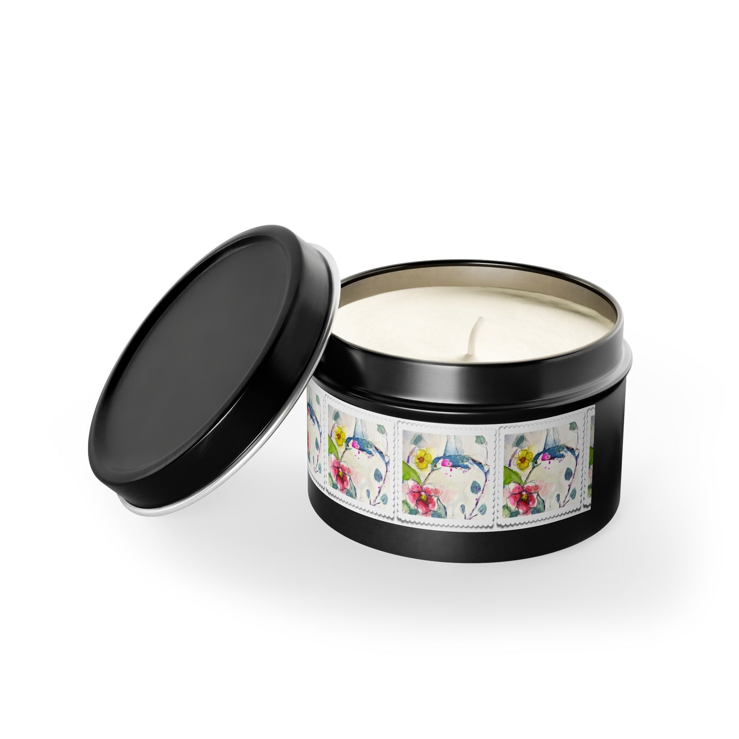 Loose Floral Hummingbird Tin Candle