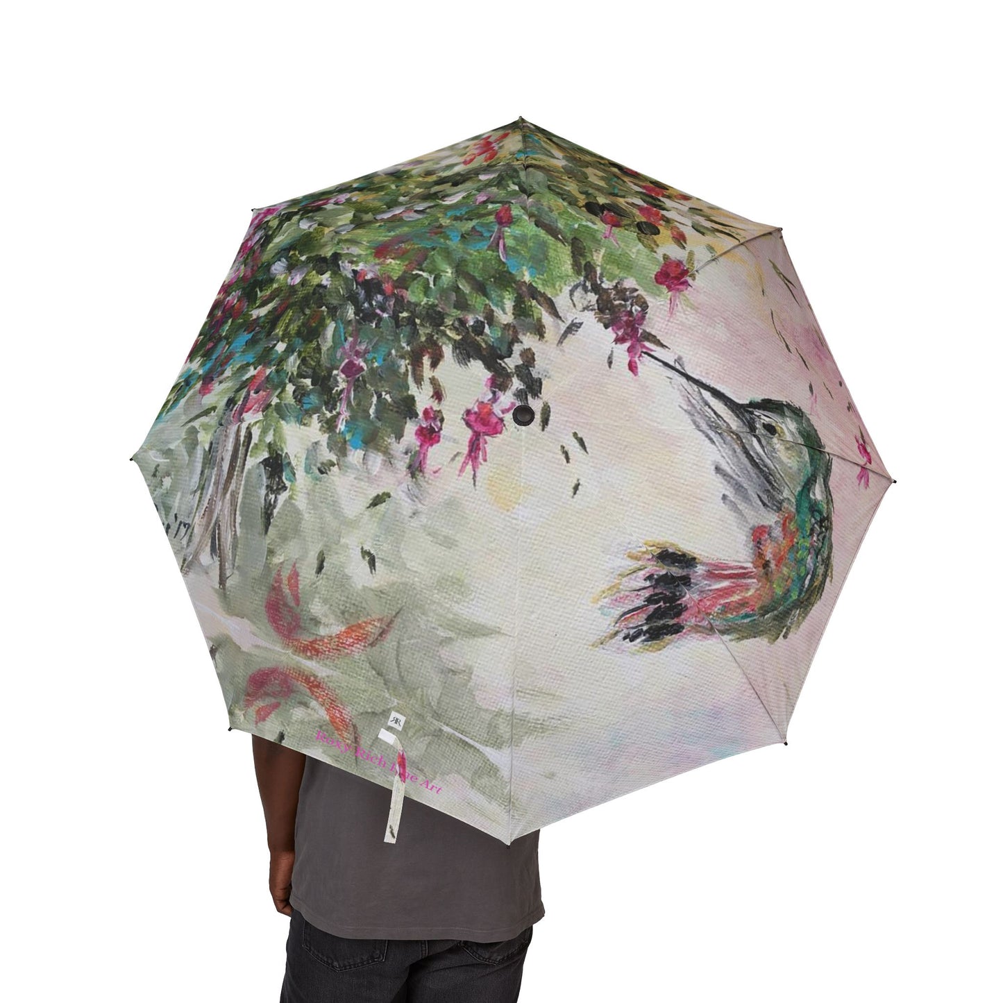 Umbrella- Hummingbird with Fuchsias