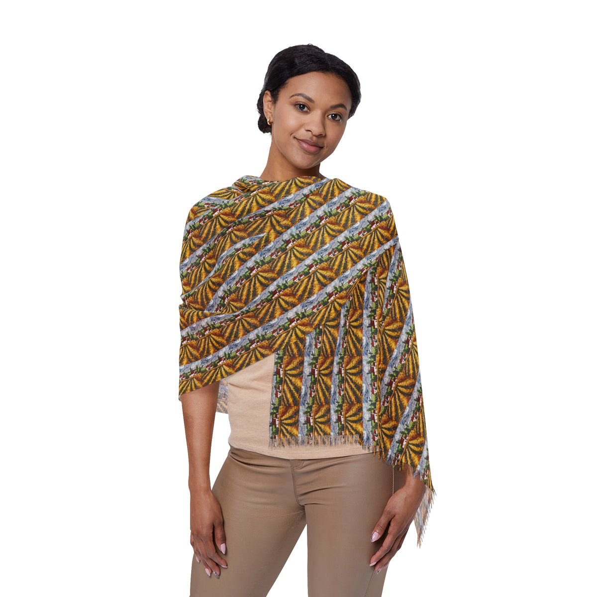 Colorful Scarf — Artistic Lightweight Neck Wrap- Charming Cotswolds Lavender Farm