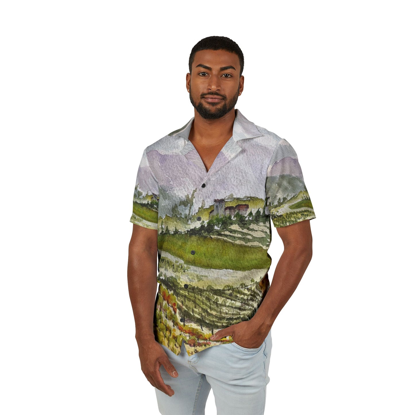 Men's European Fit Hawaiian Camp Shirt -Road Down from the Villa-GBV