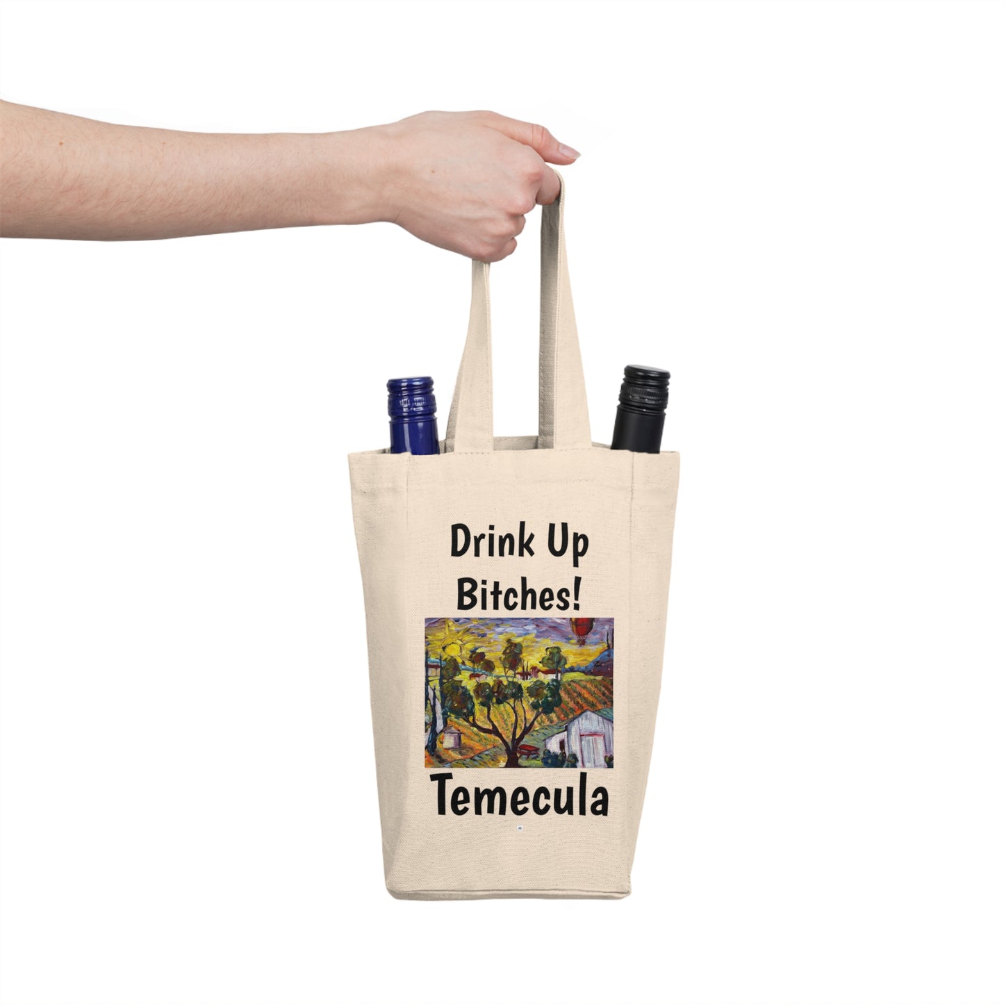 Buvez des salopes ! Sac fourre-tout double à vin Temecula avec peinture « Good Morning Wine Country »