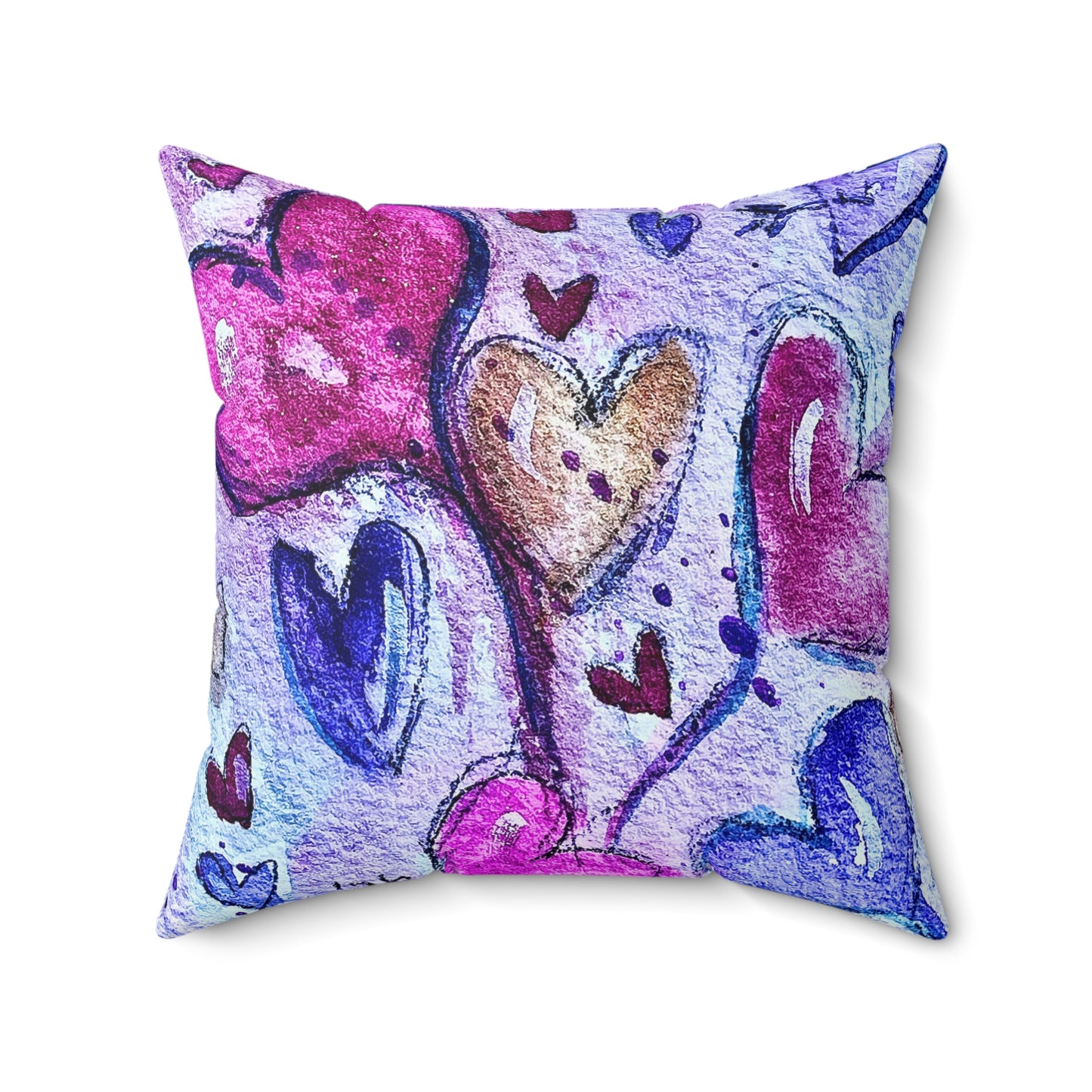 Valentine Floating Purple Hearts Throw Pillow — Romantic Heart Accent Pillow