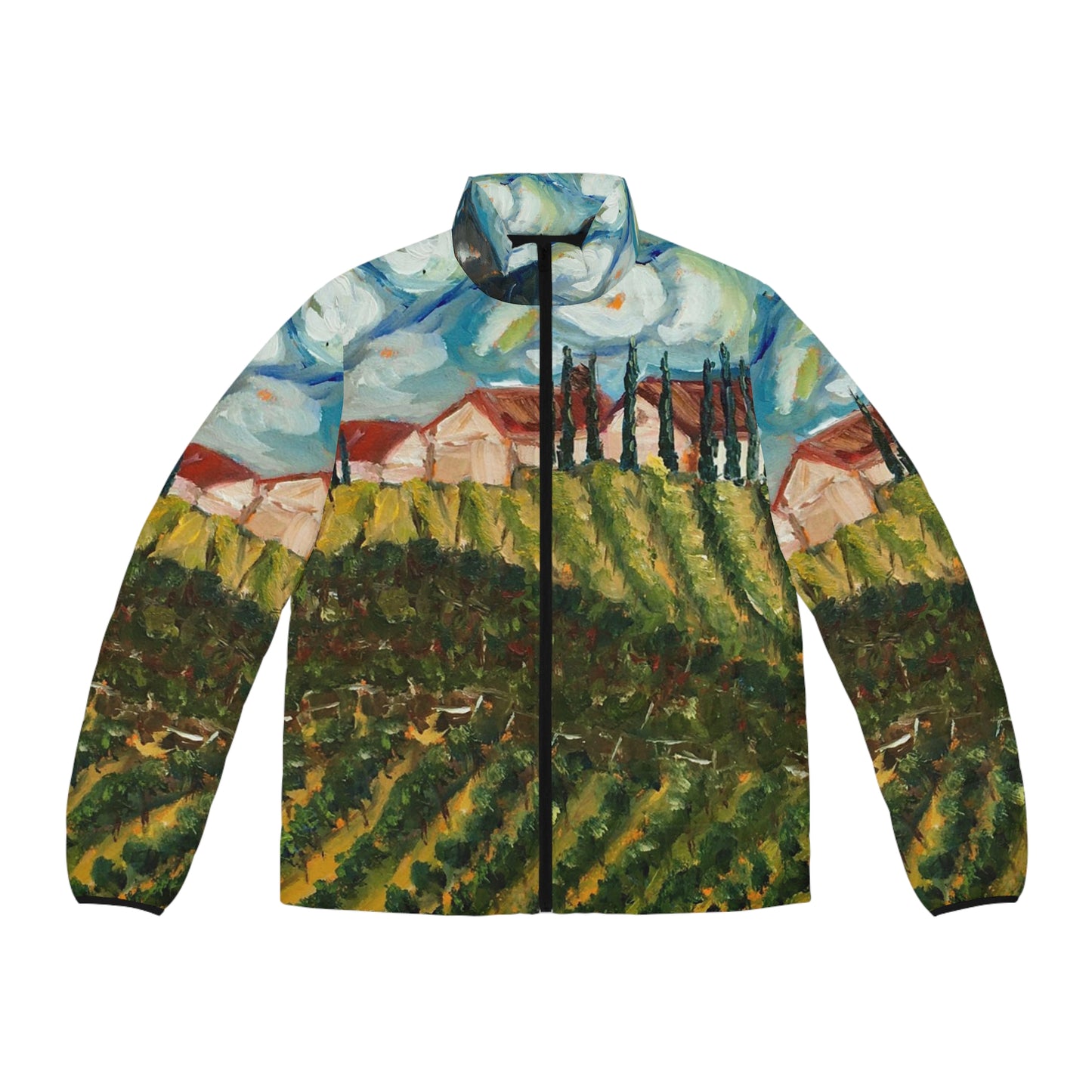 Men's Puffer Jacket - Roxy Rich Art, Unique Bright Colors-Avensole Vineyard