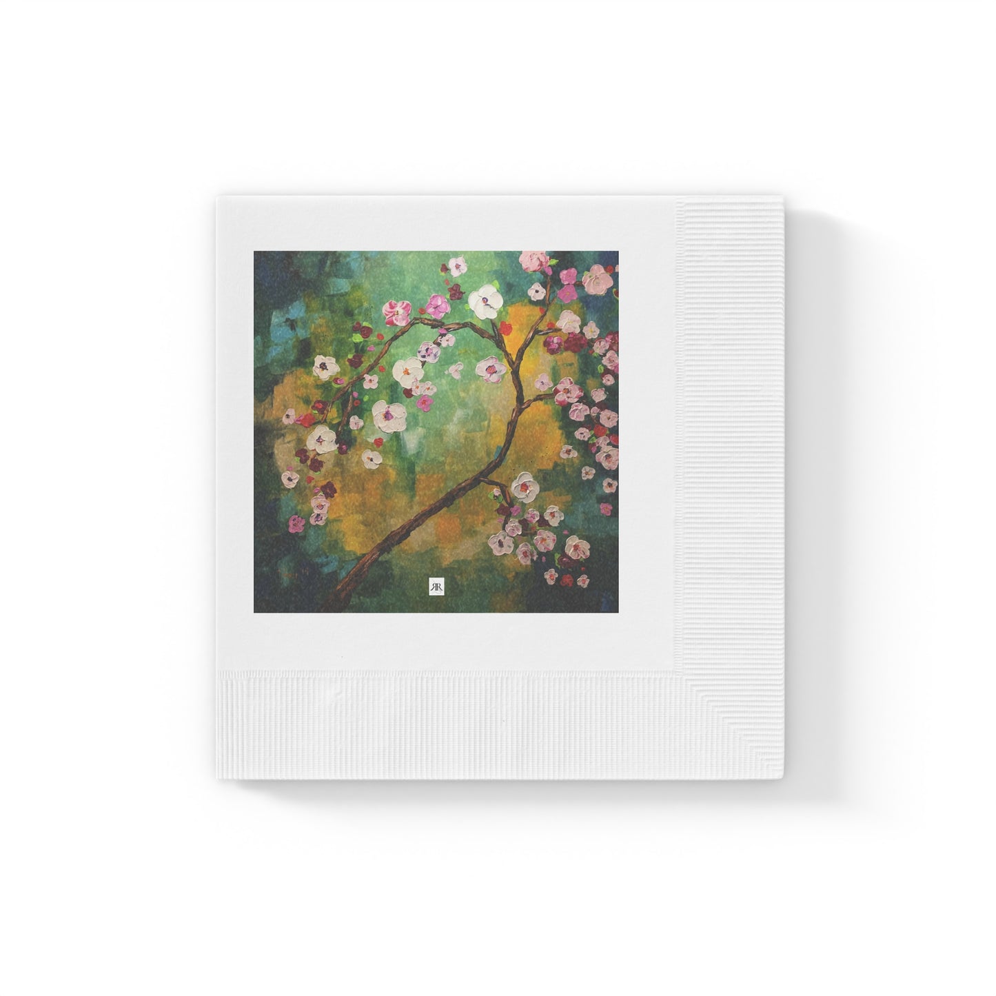Abstract Cherry Blossoms-White Coined Napkins
