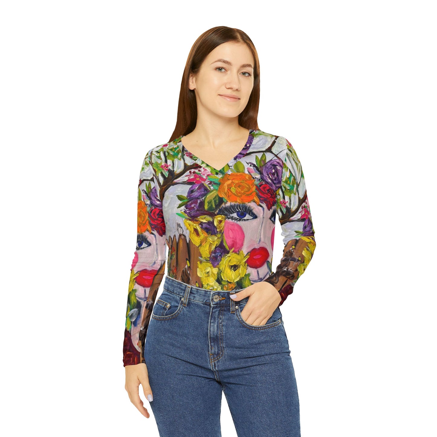 Long Sleeve Shirt-Garden Goddess/Birds and Blossoms- V-neck Women's