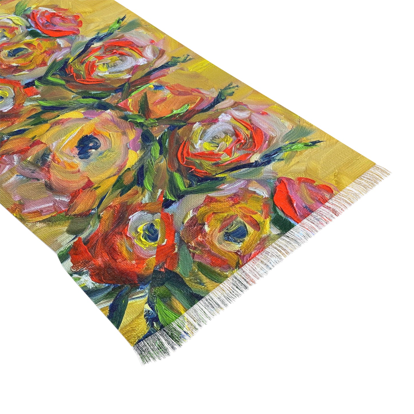 Colorful Scarf — Artistic Lightweight Neck Wrap- Roses and Ranunculas