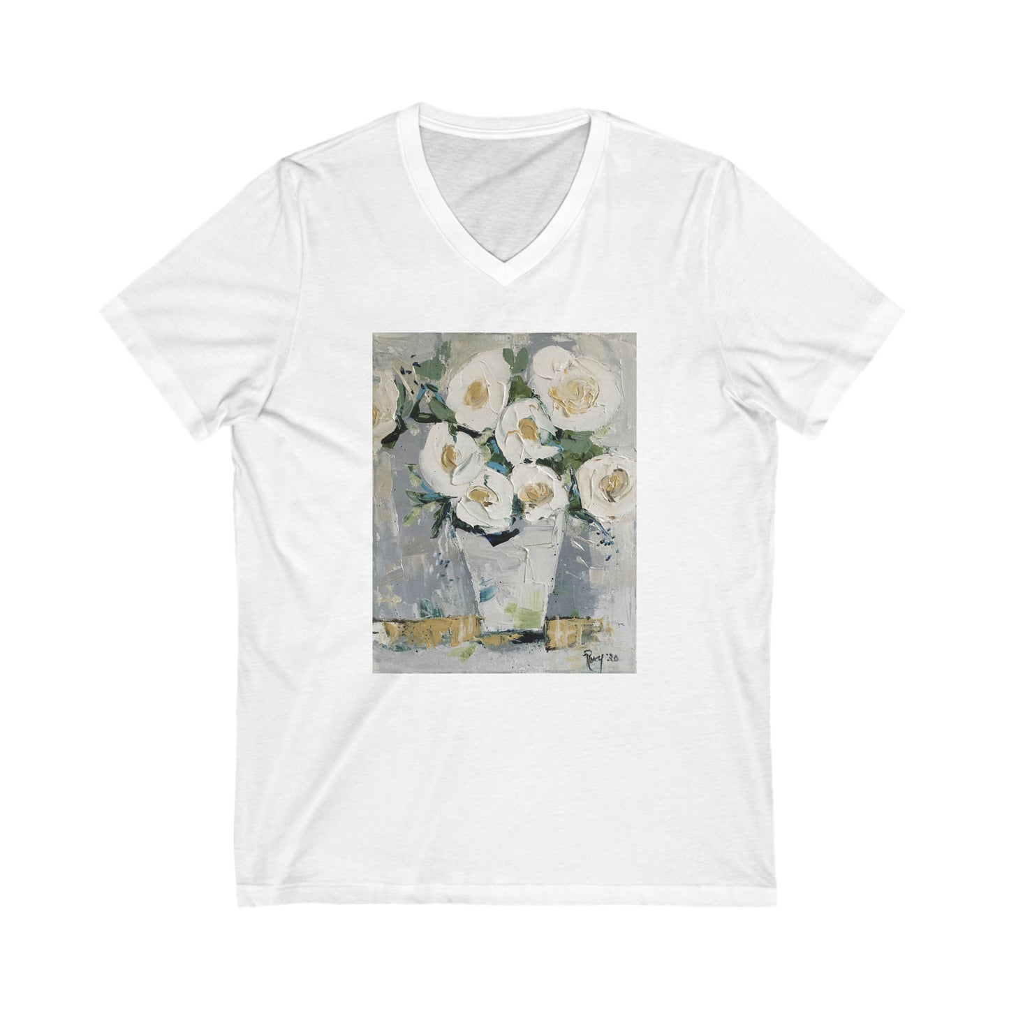 Shabby Roses-Camiseta unisex de manga corta con cuello en V