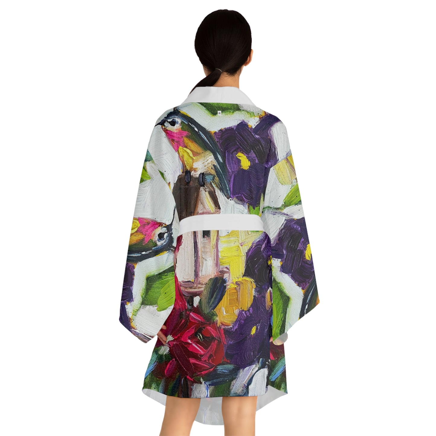Kimono Robe - Elegant Hummingbird by the Window