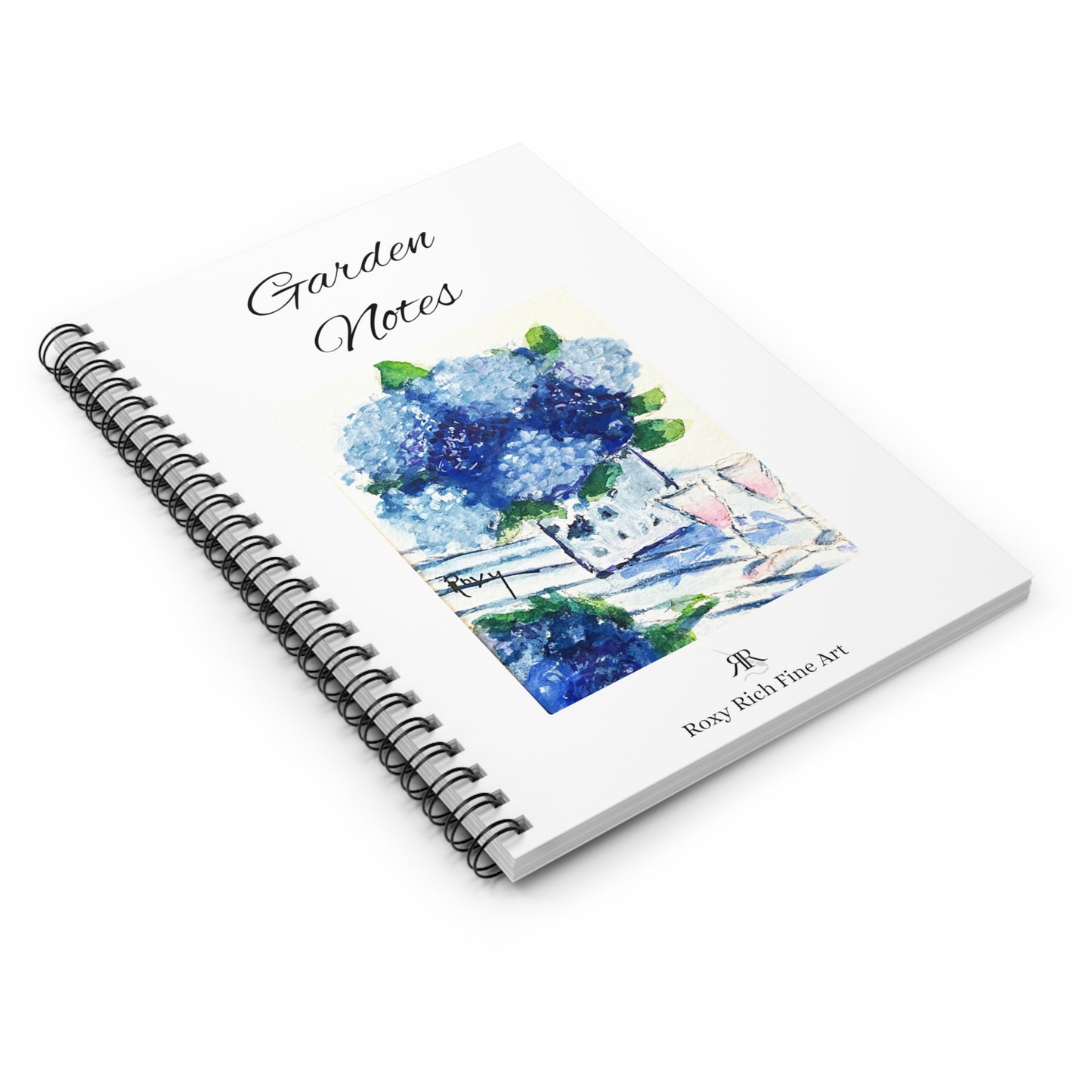Notas de jardín "Hortensias azules sobre la mesa" Cuaderno de espiral