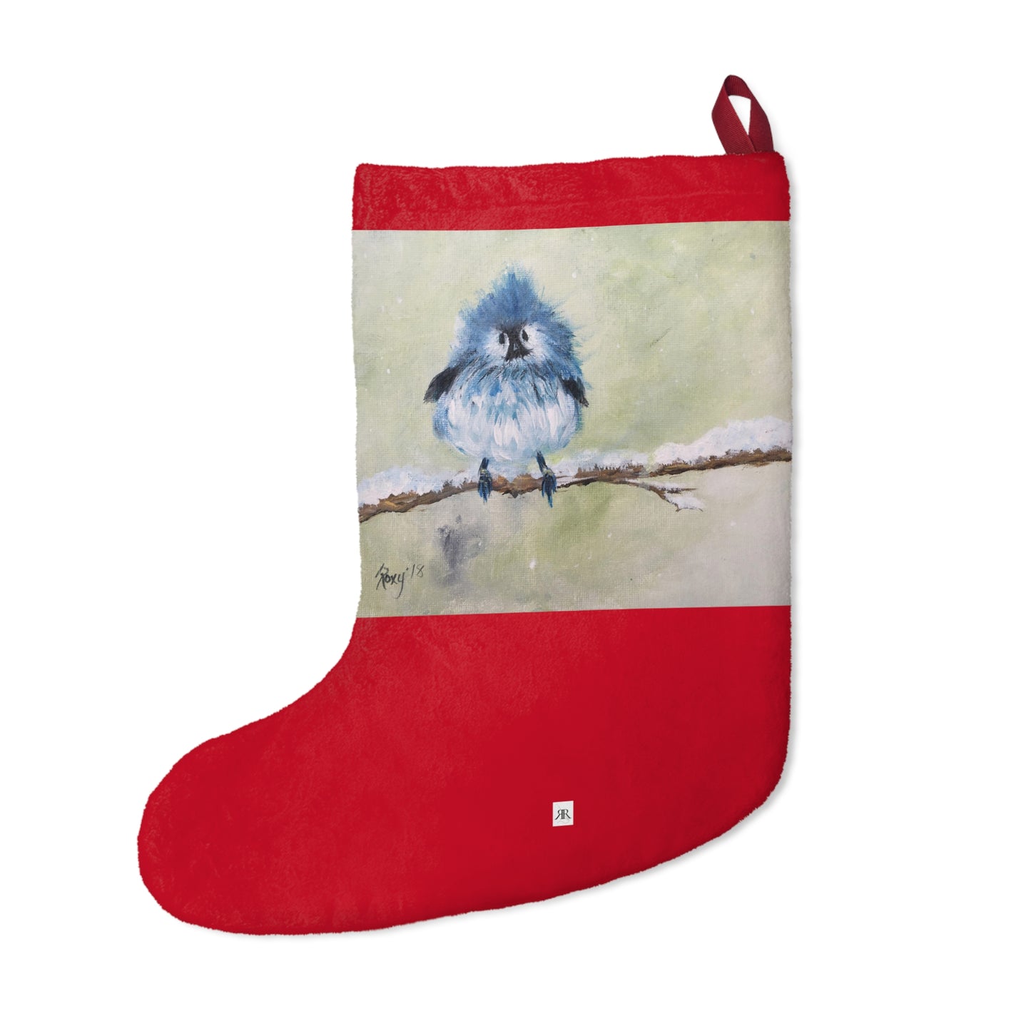 Adorable Fluffy Mountain Bluebird in Snow Christmas Stocking