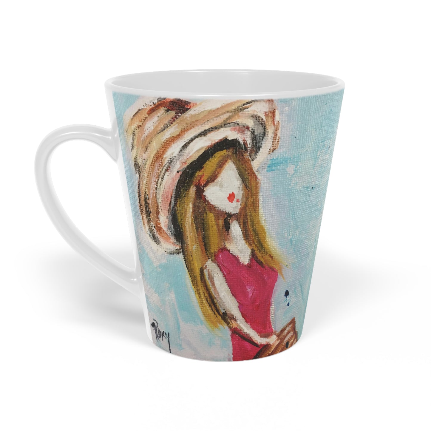 Beach Babe with Striped Summer Hat Latte Mug, 12oz