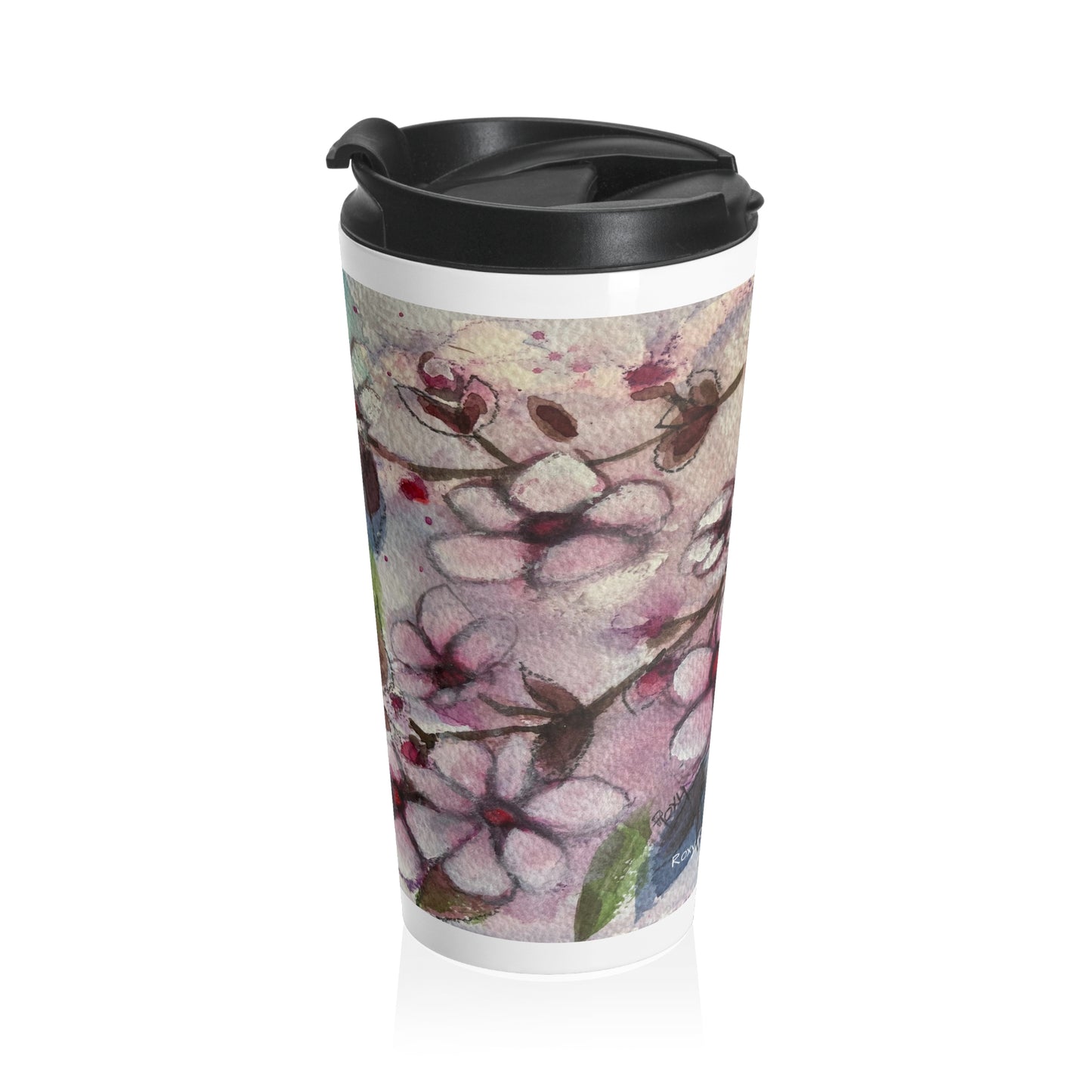 Tasse de voyage en acier inoxydable Colibri dans les fleurs de cerisier