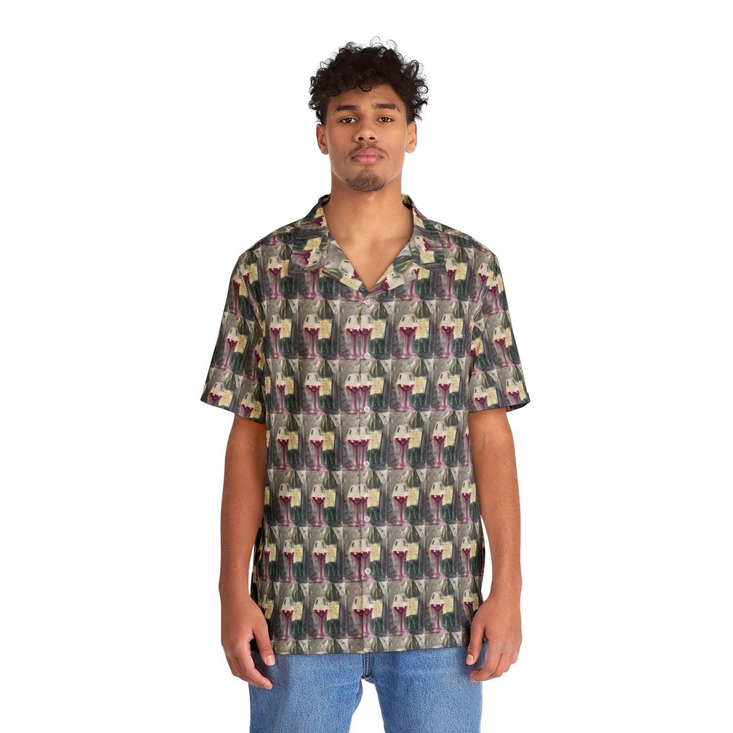 Gershon Bachus Vintners Wine & Clique Glass Pattern-Men's Hawaiian Shirt — Elegant Wine Lover Souvenir Gift-