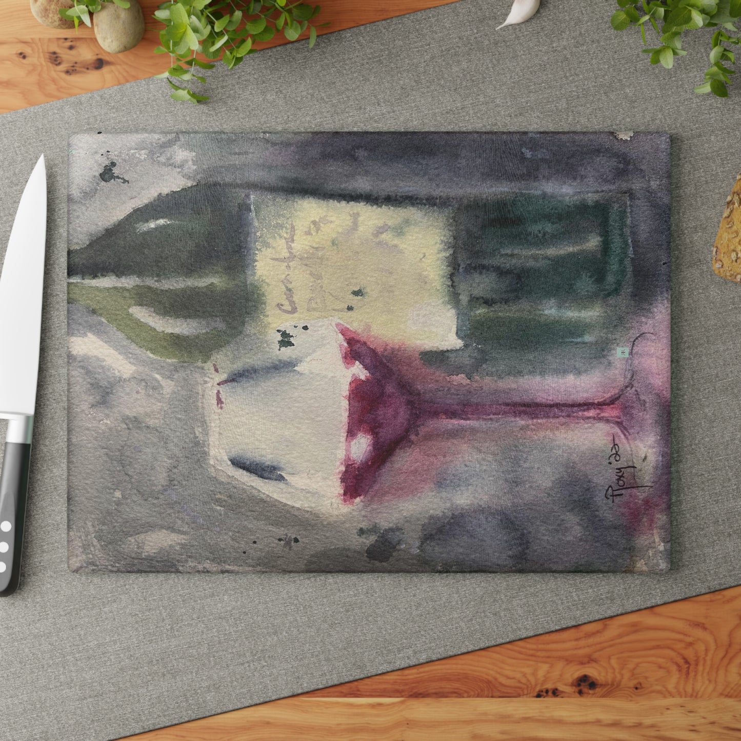 Wine and Bottle Glass Cutting Board