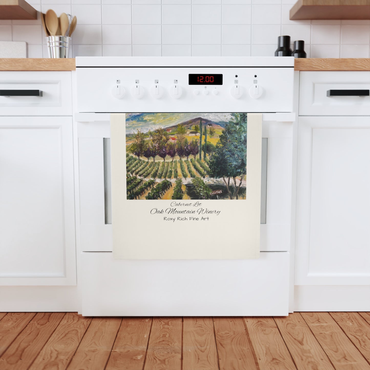 Decorative Tea Towel - Cabernet Lot at Oak Mountain Winery Painting by Roxy Rich