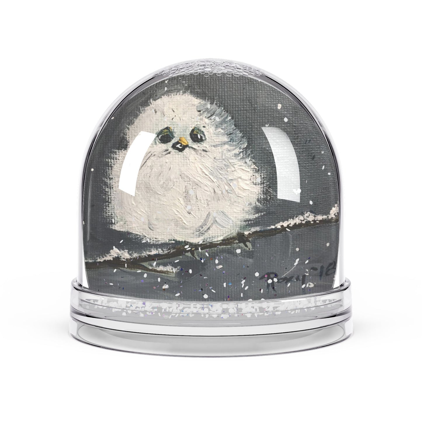 Snow Globe - Adorable Baby Tit Bird perched on a Snowy Branch