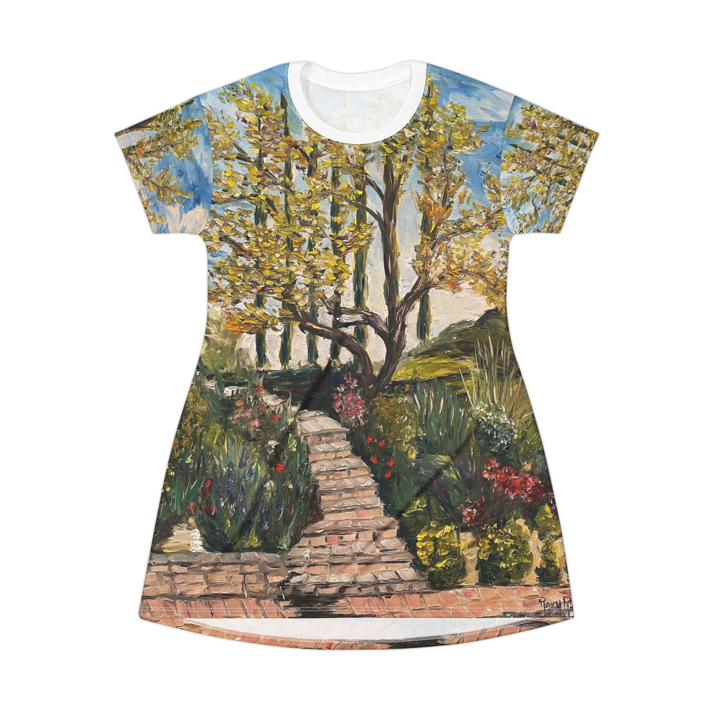 T-Shirt Dress (AOP)-Tree and Garden at Gershon Bachus Vintners