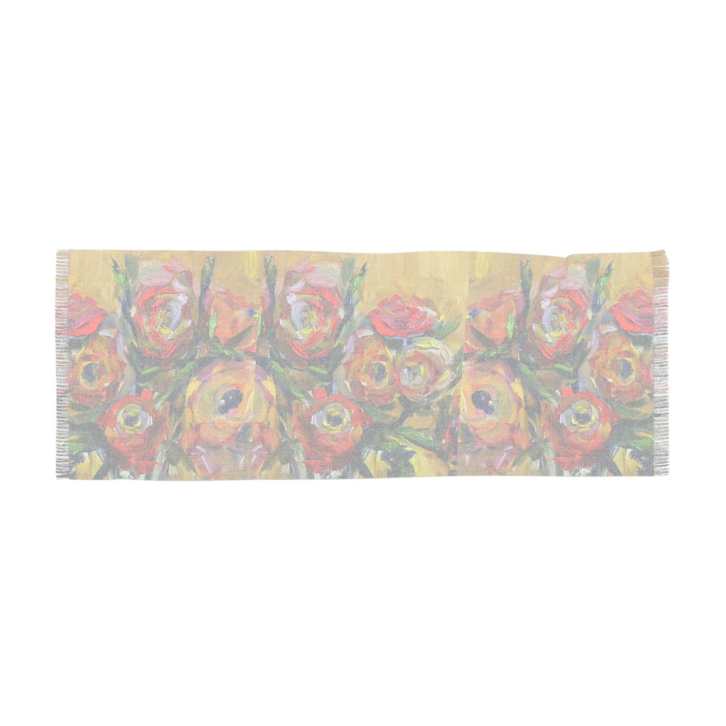 Colorful Scarf — Artistic Lightweight Neck Wrap- Roses and Ranunculas
