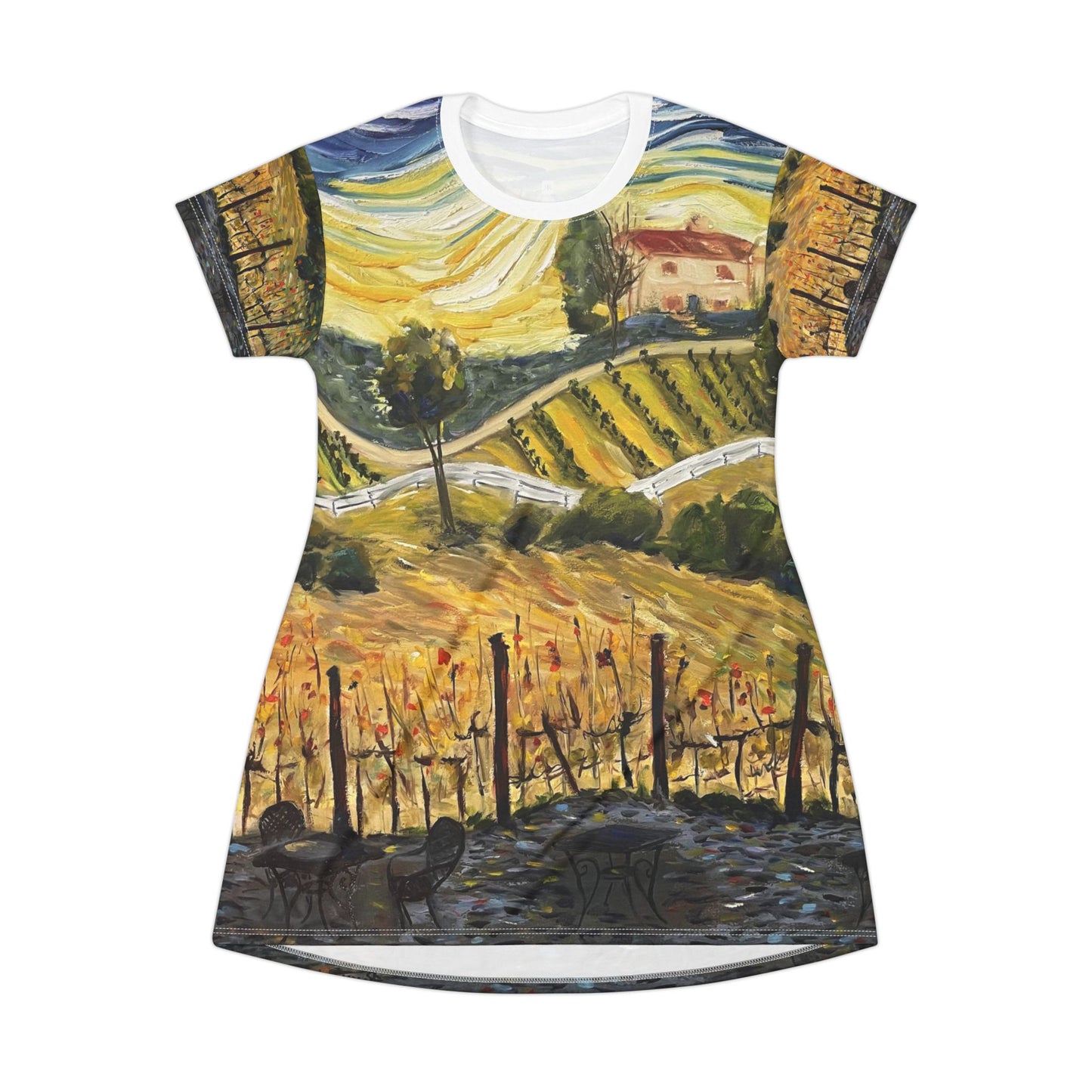 T-Shirt Dress (AOP)-Sunset at the Villa - Gershon Bachus Vintners