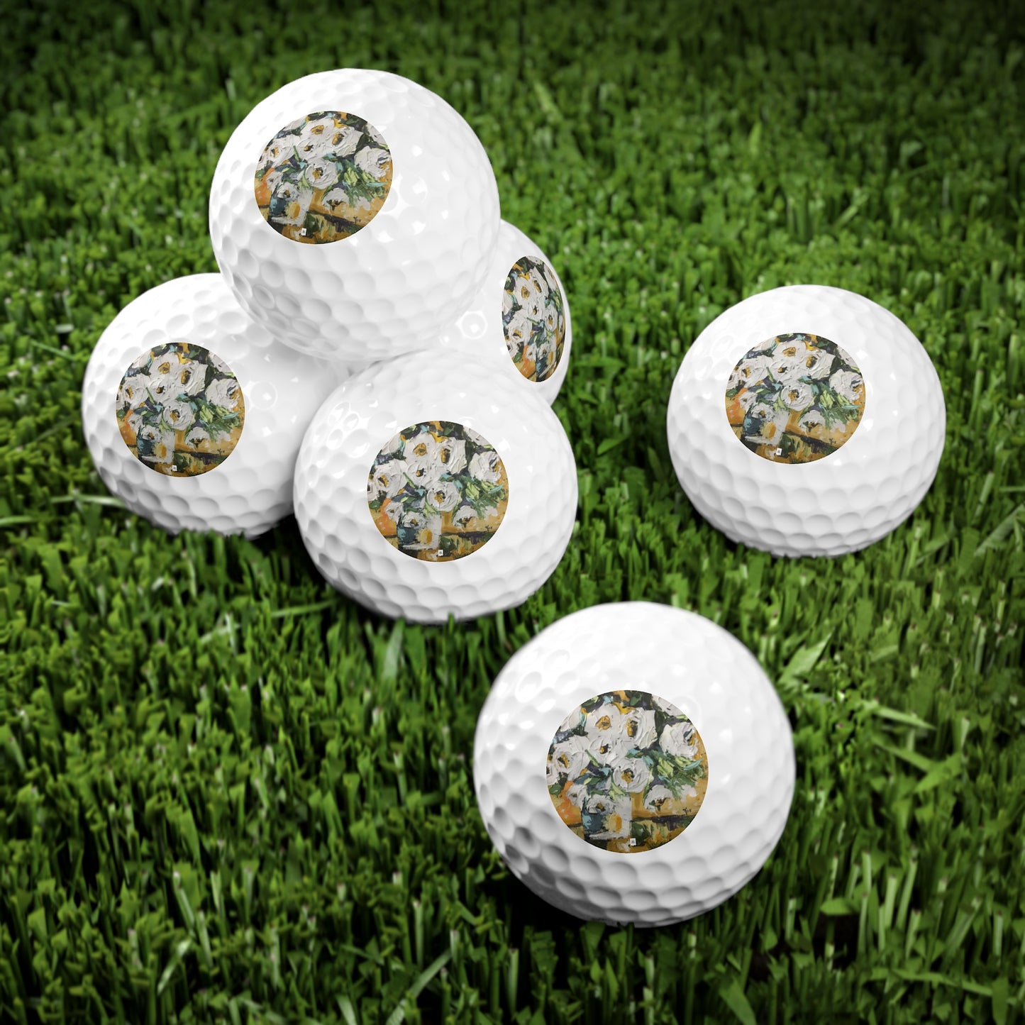 Golf Balls, 6pcs-Shabby Roses in Gold
