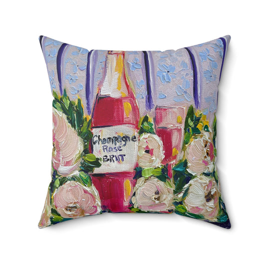 Champagne rose et pivoines - Oreiller carré en polyester filé intérieur