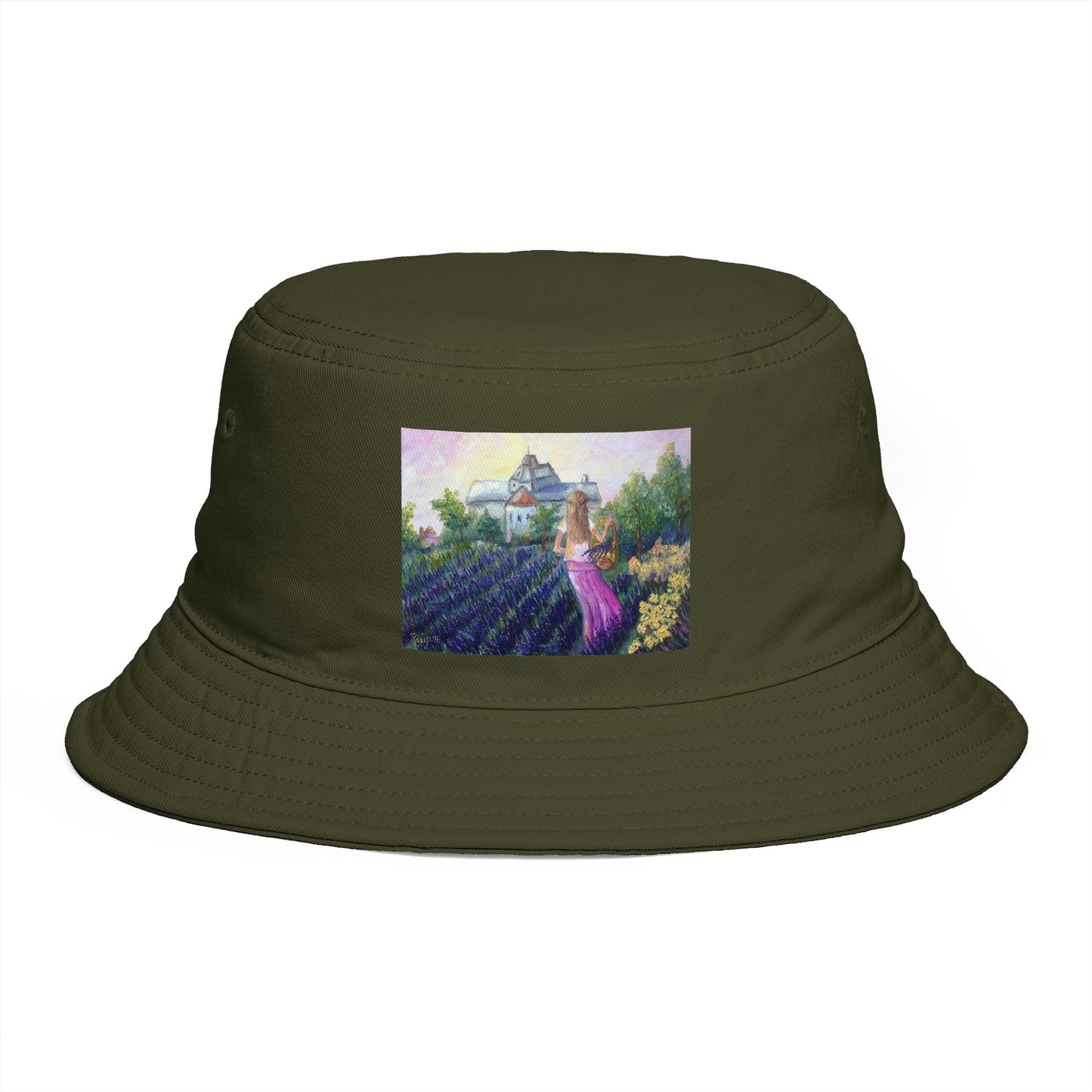 Roxy Rich Fine Art -Girl in a Lavender Field - Stylish Durable Bucket Hat