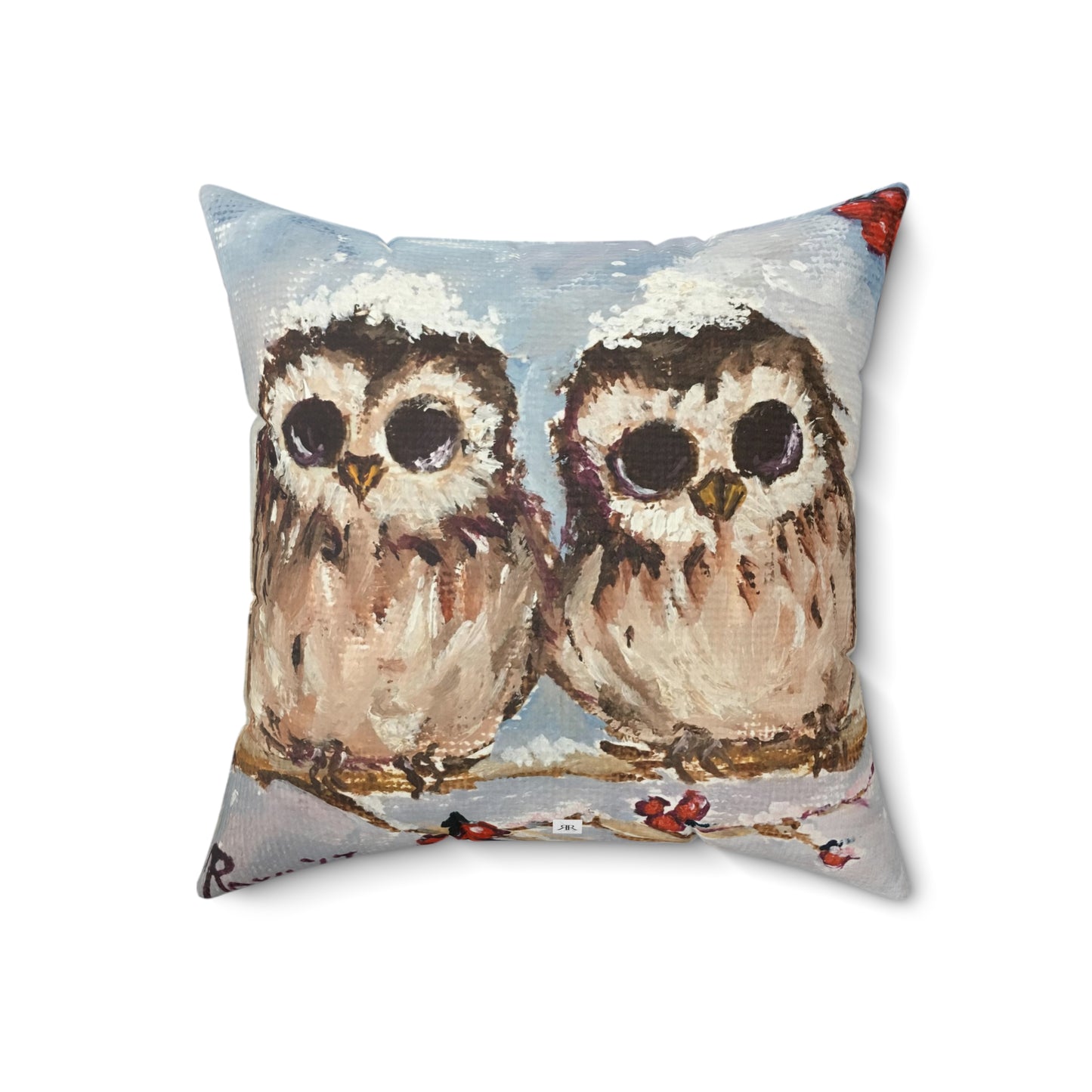 Adorable Owl Chicks with Snow on their Heads Indoor Spun Polyester Square Pillow