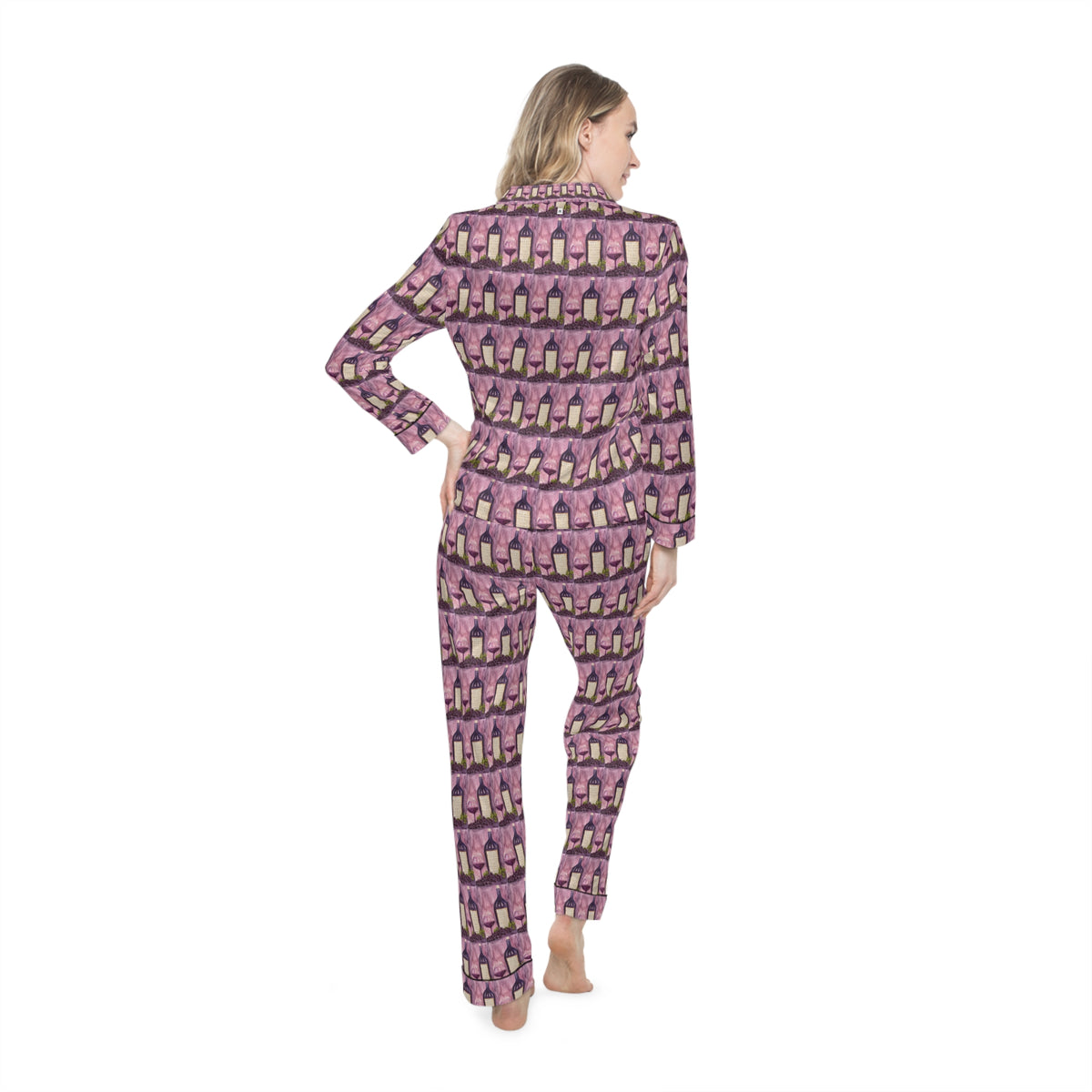 Satin Pajamas — Luxurious Silky Sleepwear Set- Porta Accanto Tempranillo-GBV Wine and Clique Glass