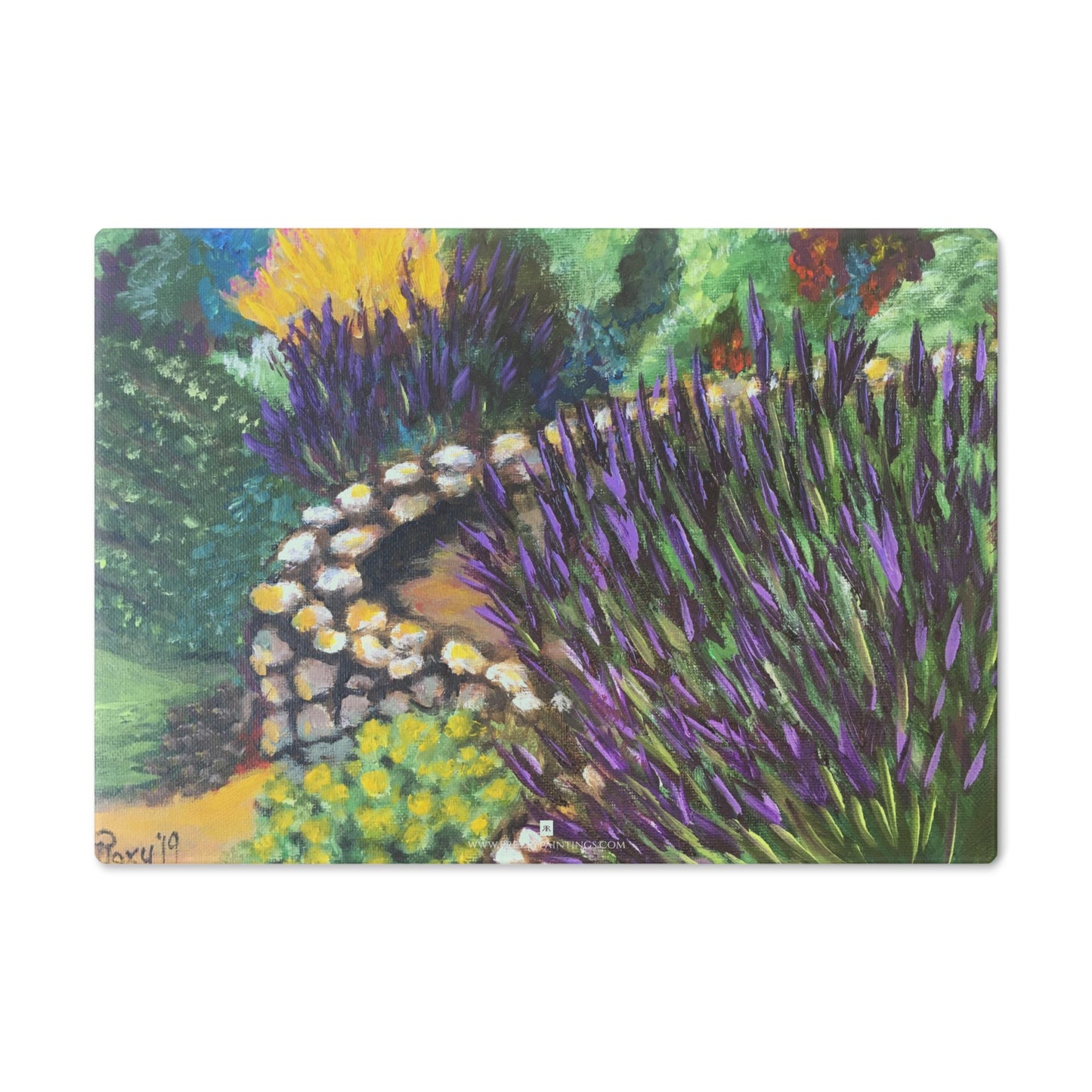 Lavender Garden Glass Cutting Board