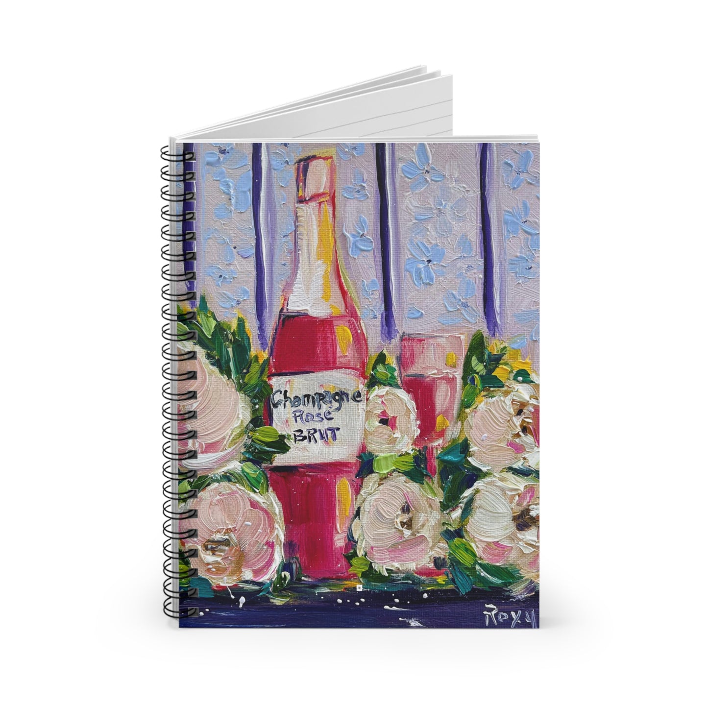 Pink Champagne and Peonies- Spiral Notebook