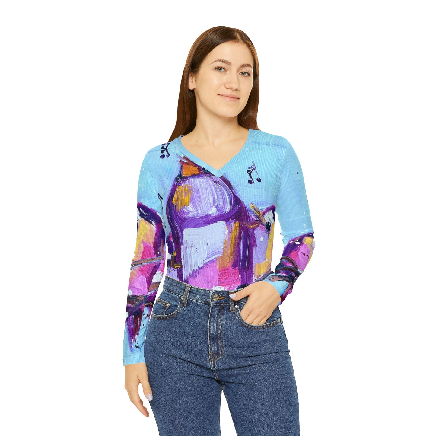 Long Sleeve Shirt-Fa La La Singing Birds- V-neck Women's