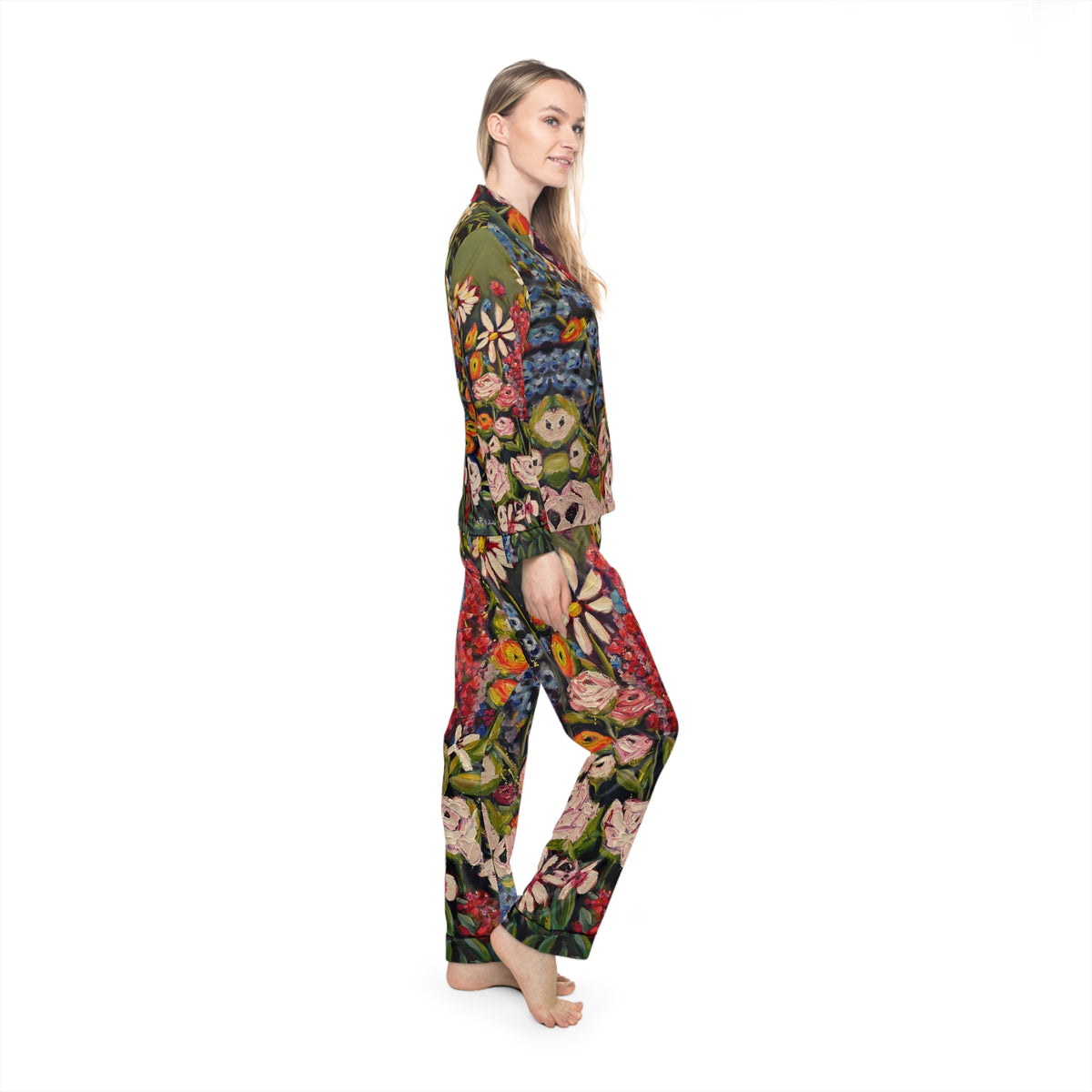 Satin Pajamas — Luxurious Silky Sleepwear Set- Moonlight Meadow