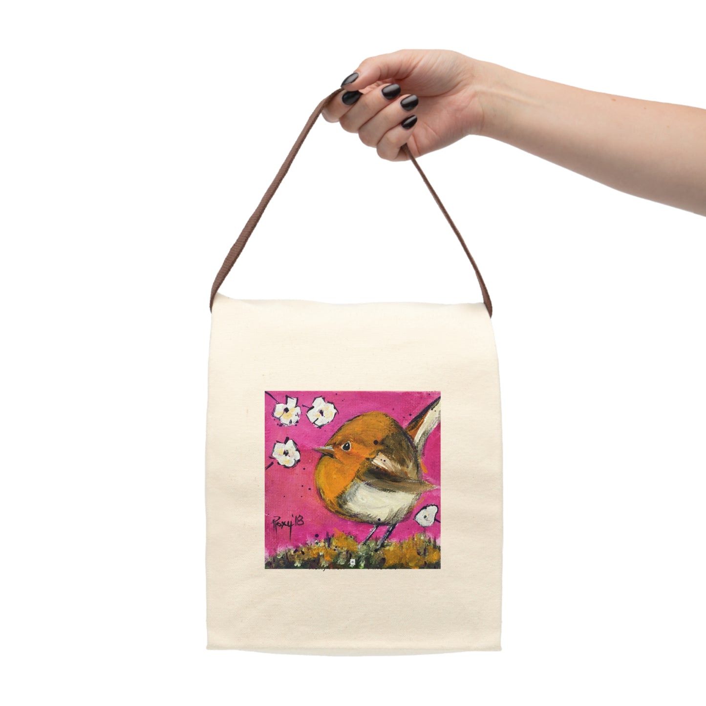 Whimsical Wren Bird Canvas Lunch Bag With Strap