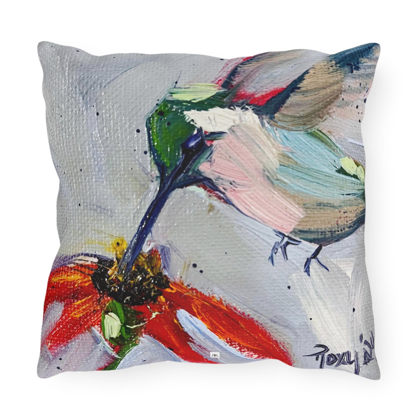 Hummingbird at a Coneflower Outdoor Pillows