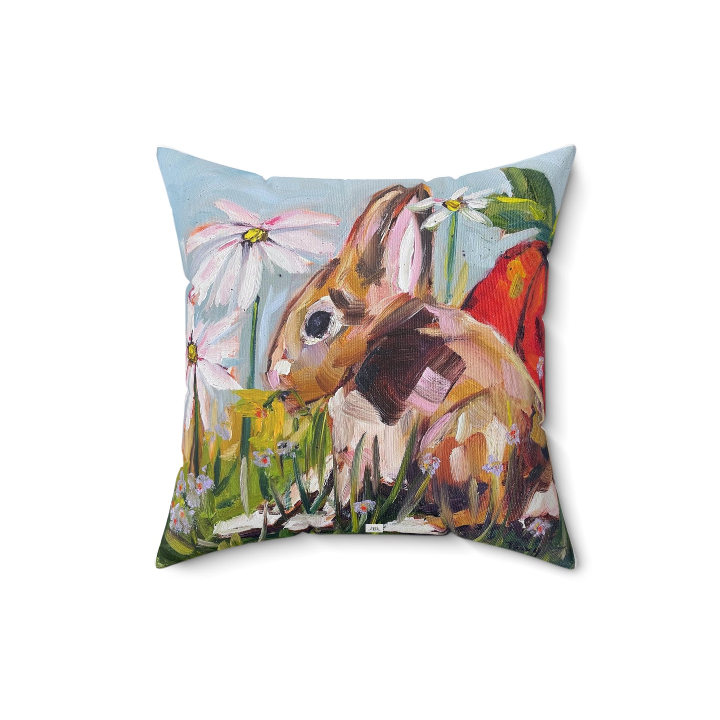 Bunny in the Garden Indoor Spun Polyester Square Pillow