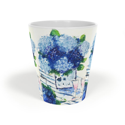 Taza de café con leche de hortensias azules, 12 oz