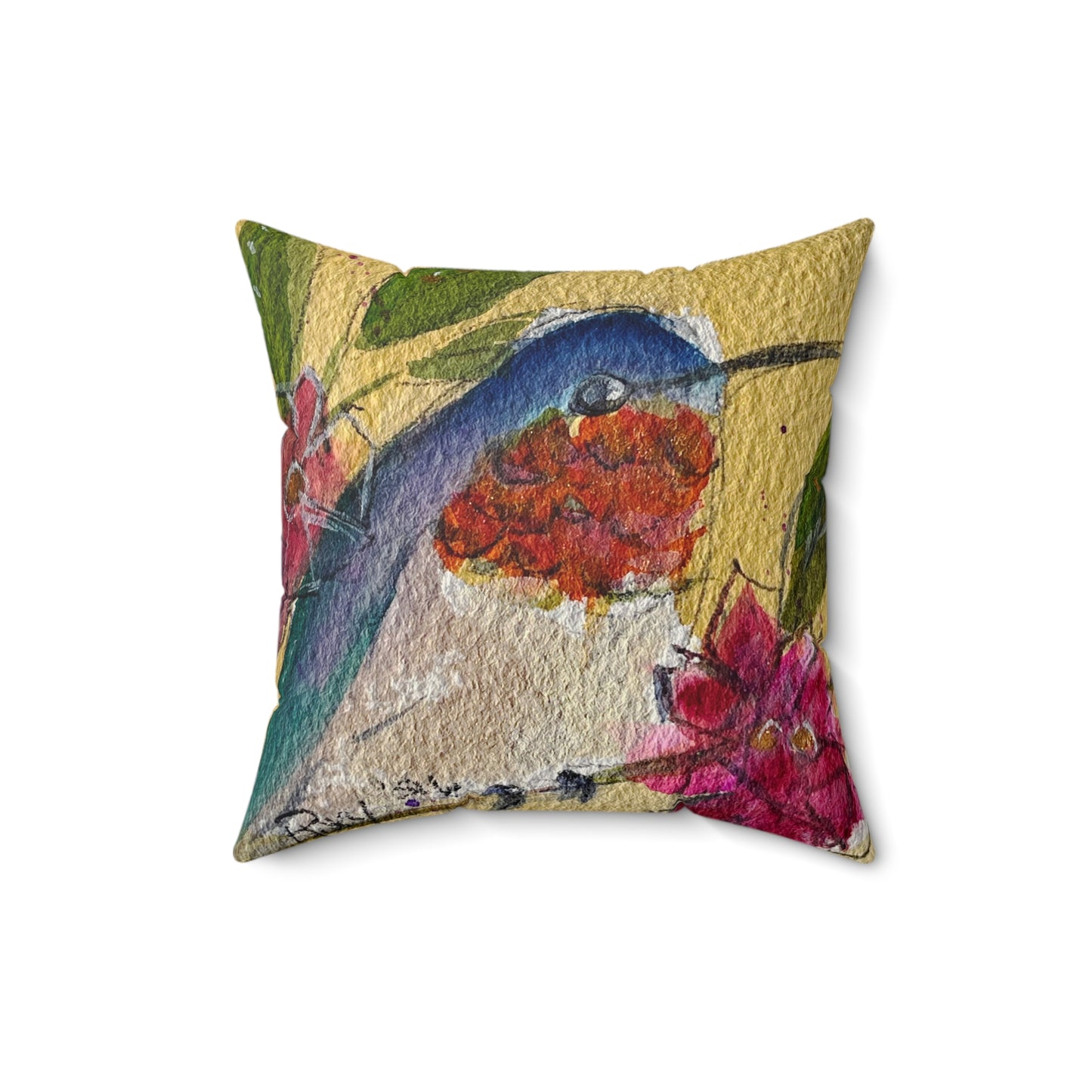 Quiet Moment Hummingbird  Throw Pillow — Bright Colorful Accent Pillow