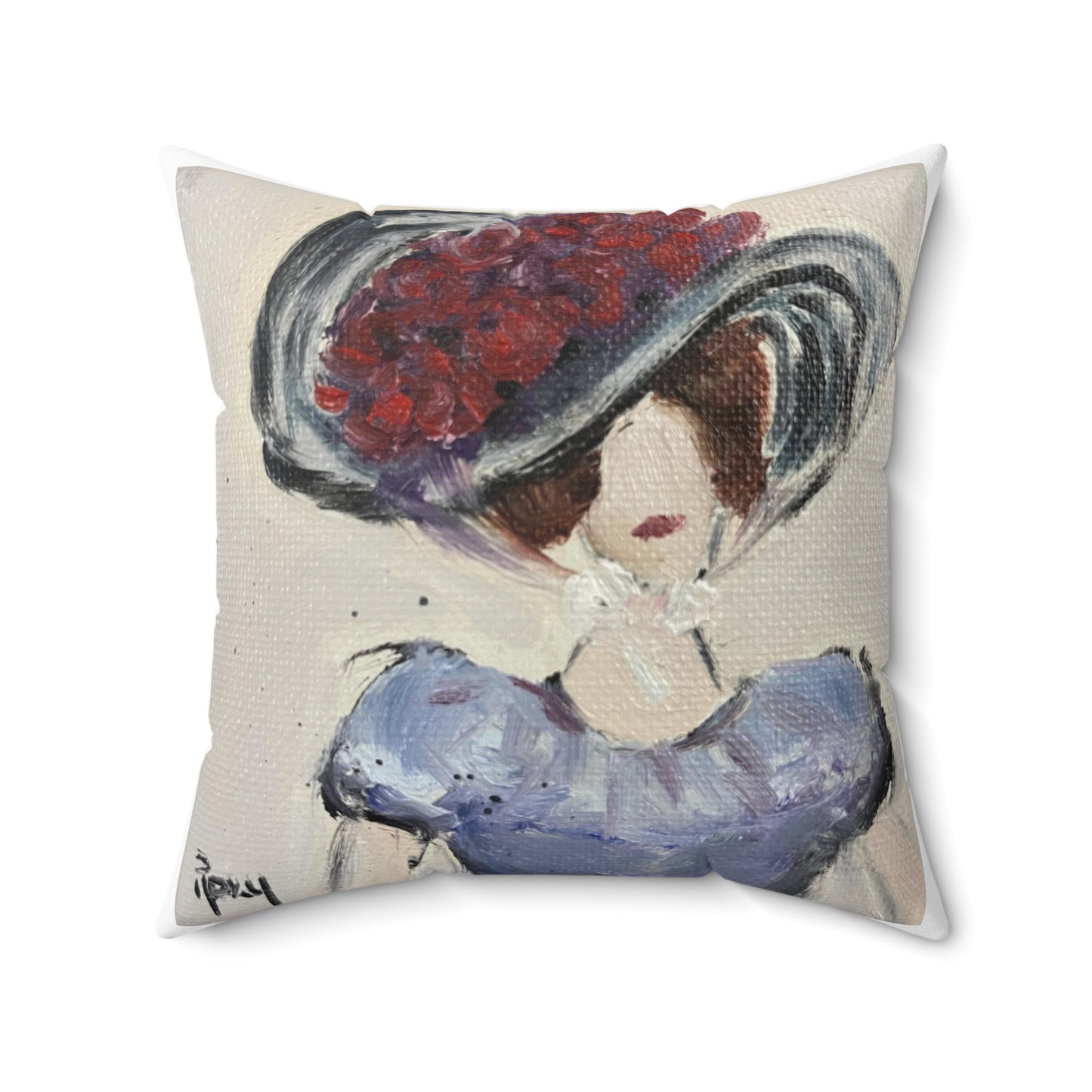 Miss Fancy Southern Lady in a Big Hat Indoor Spun Polyester Square Pillow