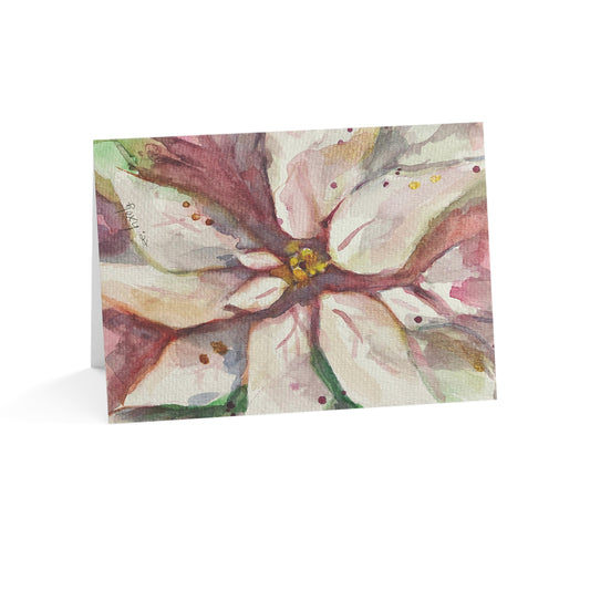 Elegant White Poinsettia Greeting Cards with "Merriest wishes.."
