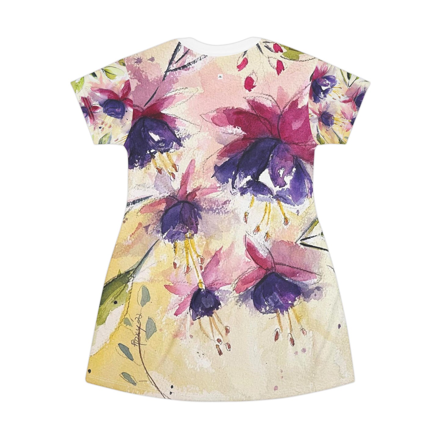 T-Shirt Dress (AOP)-Fluffy Fuchsias