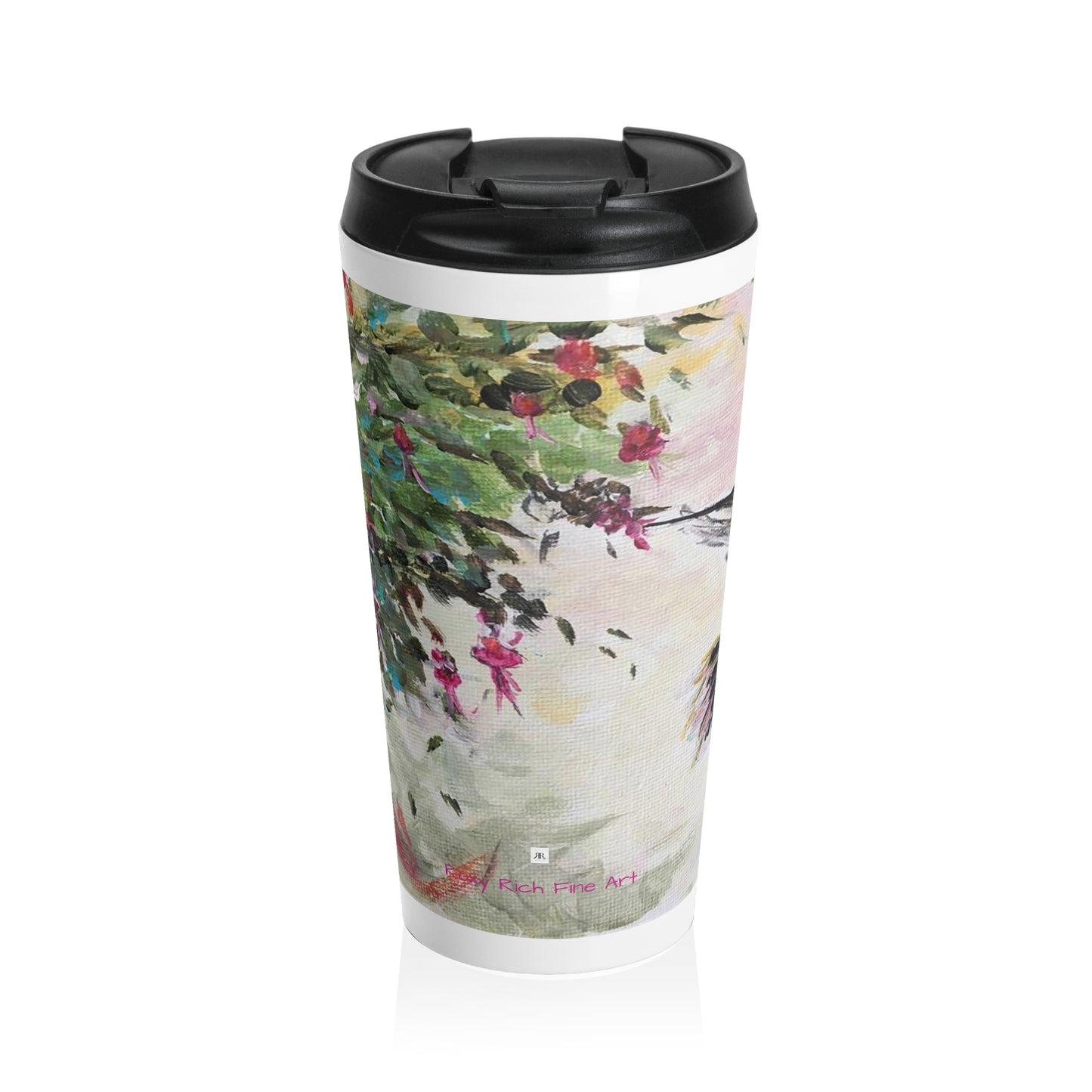 Taza de viaje de acero inoxidable Colibrí con Fucsias