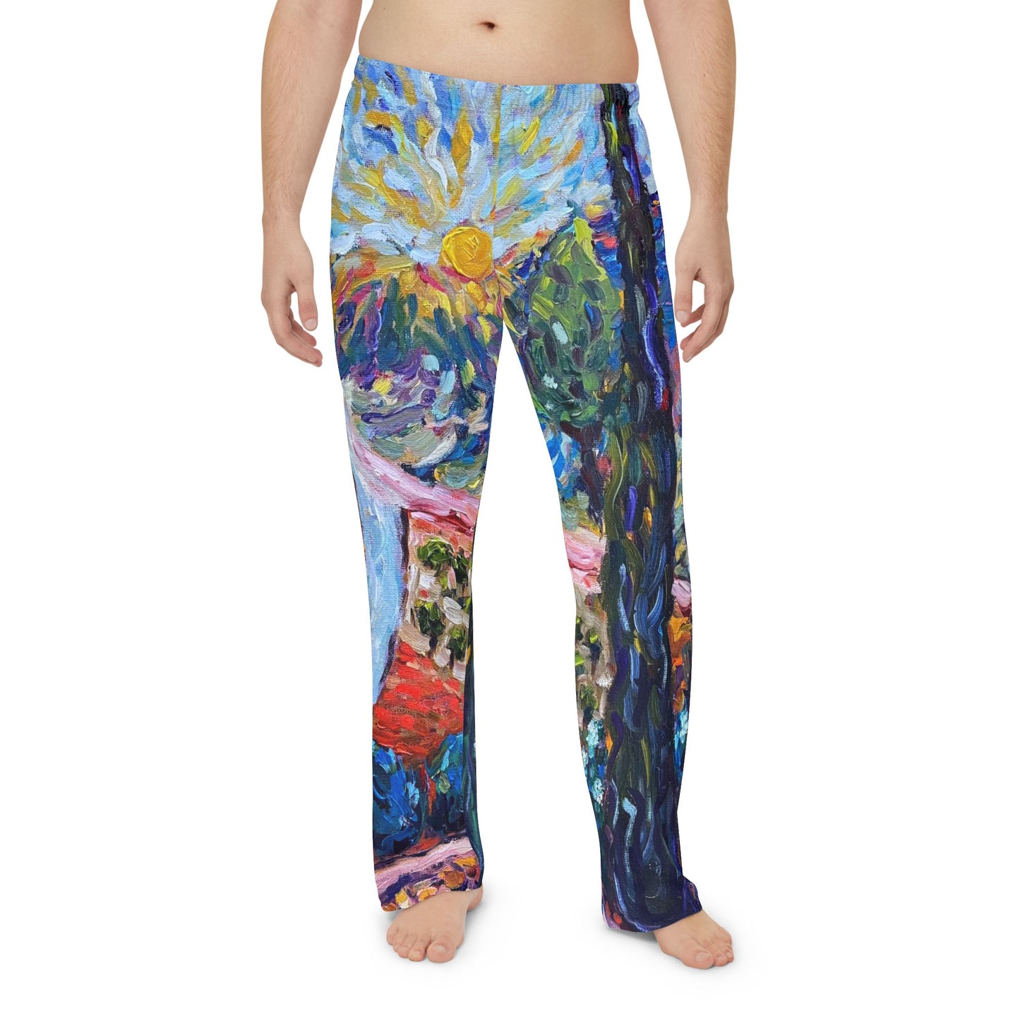 Men's Pajama Pants - Sunny Cypresses Contemporary Impressionism Design