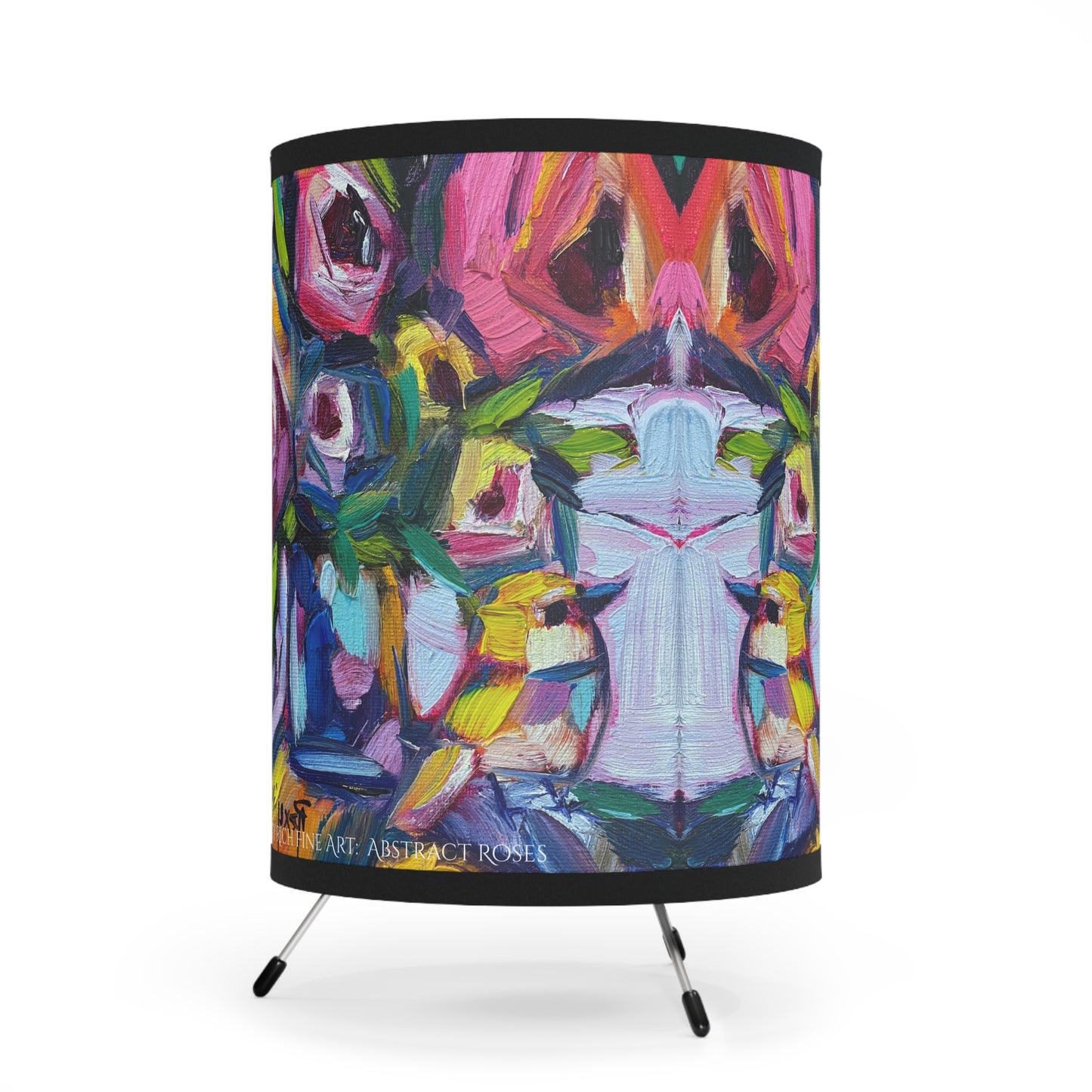 Abstract Roses and Warbler Tripod Lamp