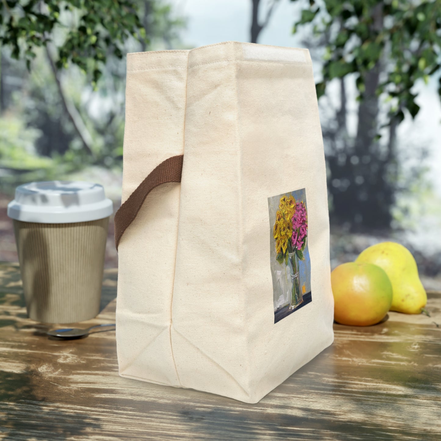 Pink and Yellow Roses Canvas Lunch Bag With Strap