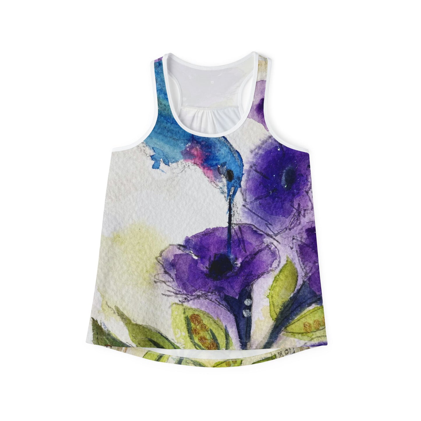 Women's Racerback Tank Top-Hummingbird in Purple Tube Flowers